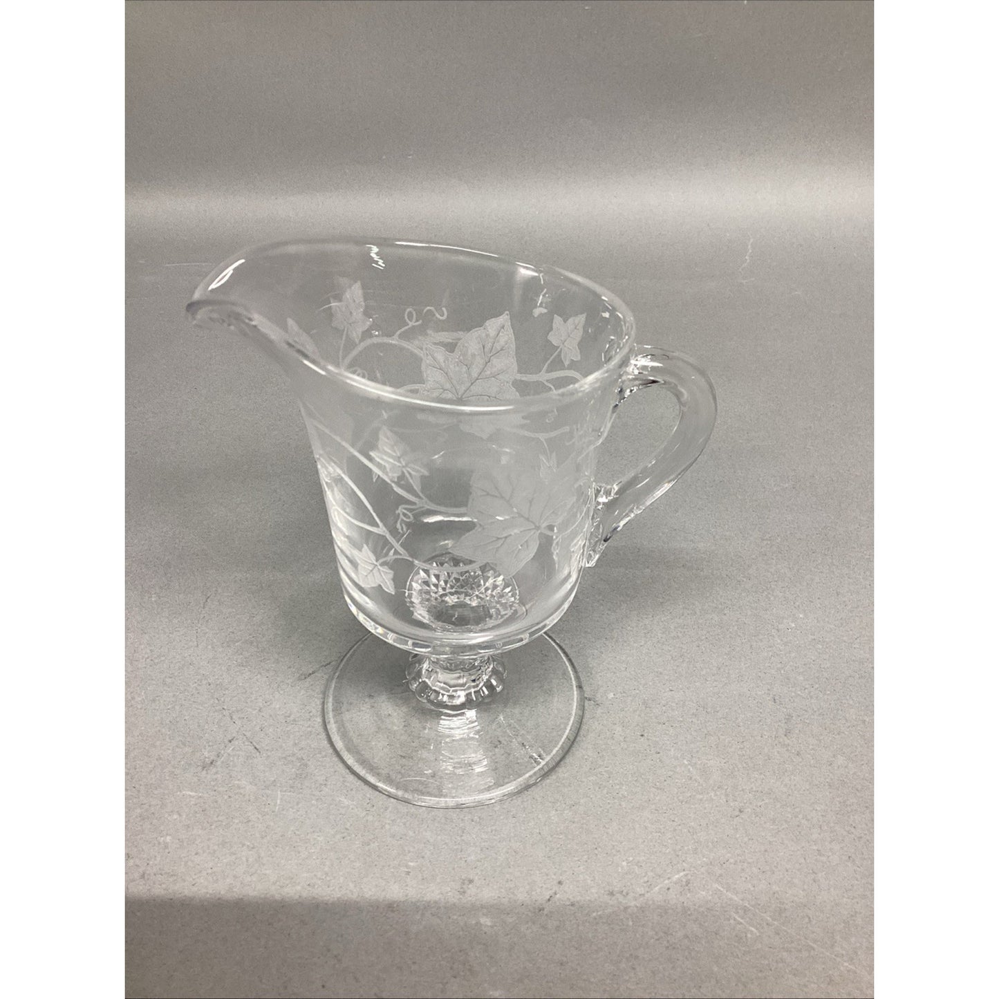 Vintage Glass Leaf Design Creamer And Sugar