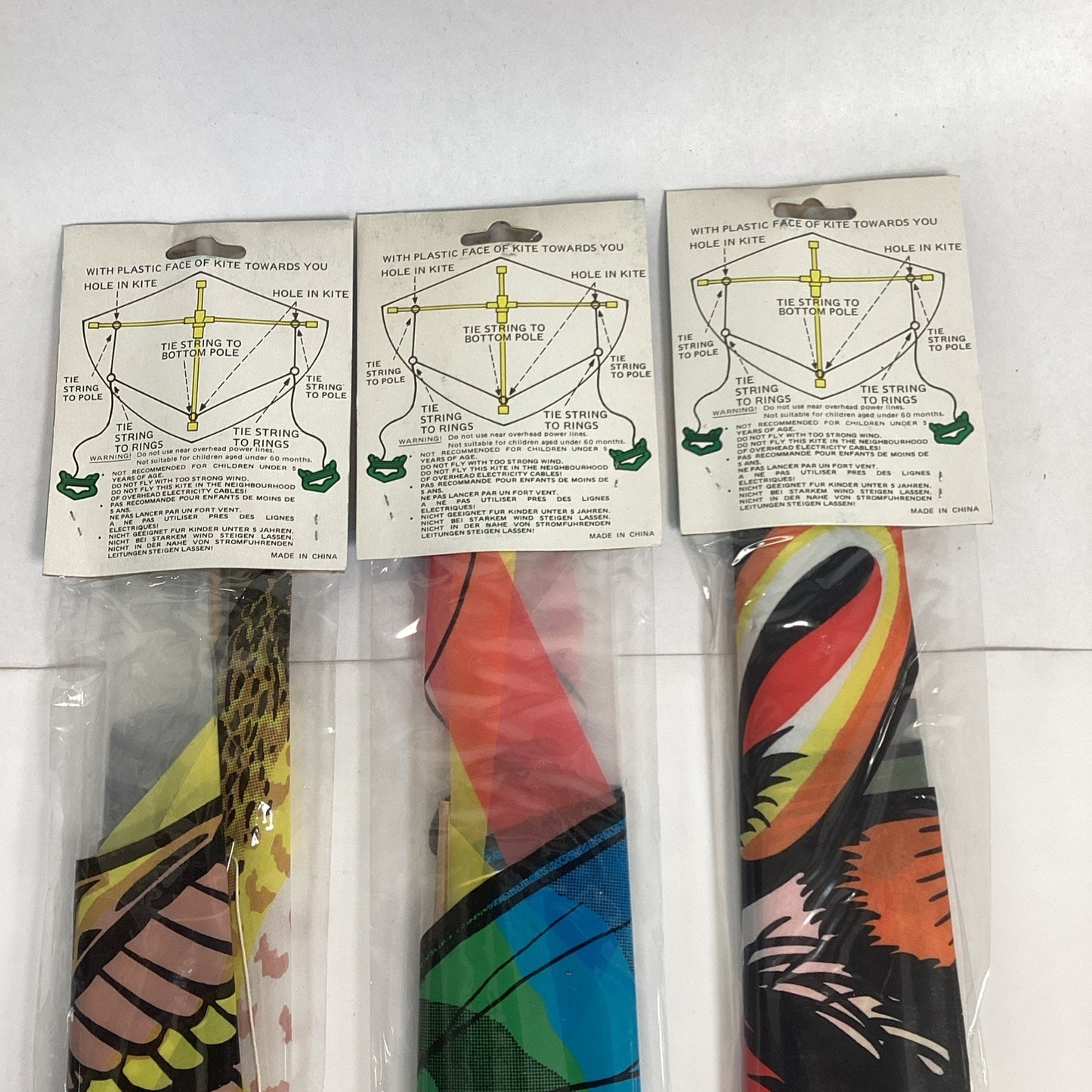Set Of 3 Vintage Dual Control Kites - Easy To Assemble W/ 4Ft Tail
