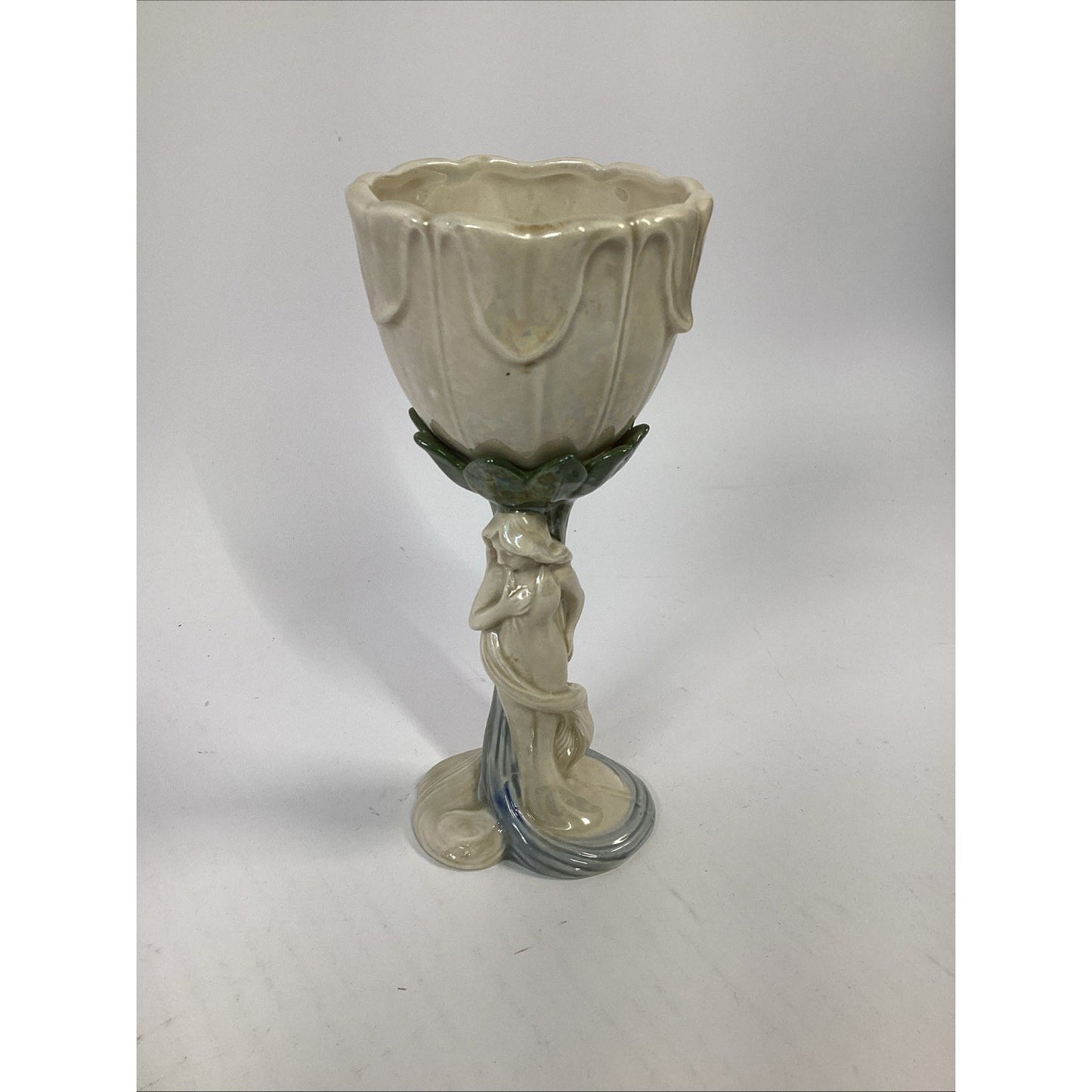 Fitz & Floyd Art Nouveau Ceramic Goblet Pearlescent Figurative Japan 1978