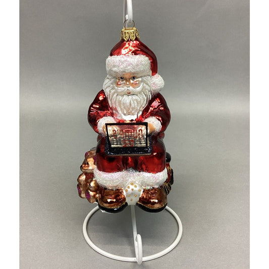 Christborn Santa Claus With Laptop Glass Ornament- 6.5”
