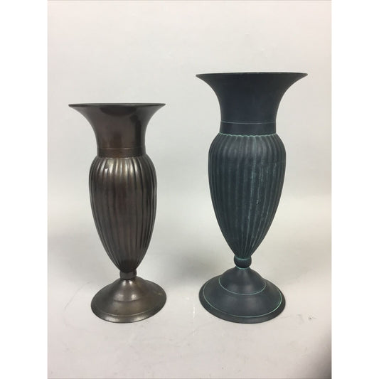 Vintage Tall Set of 2 Blue and Brown Patinaed Finish Solid Brass Made India