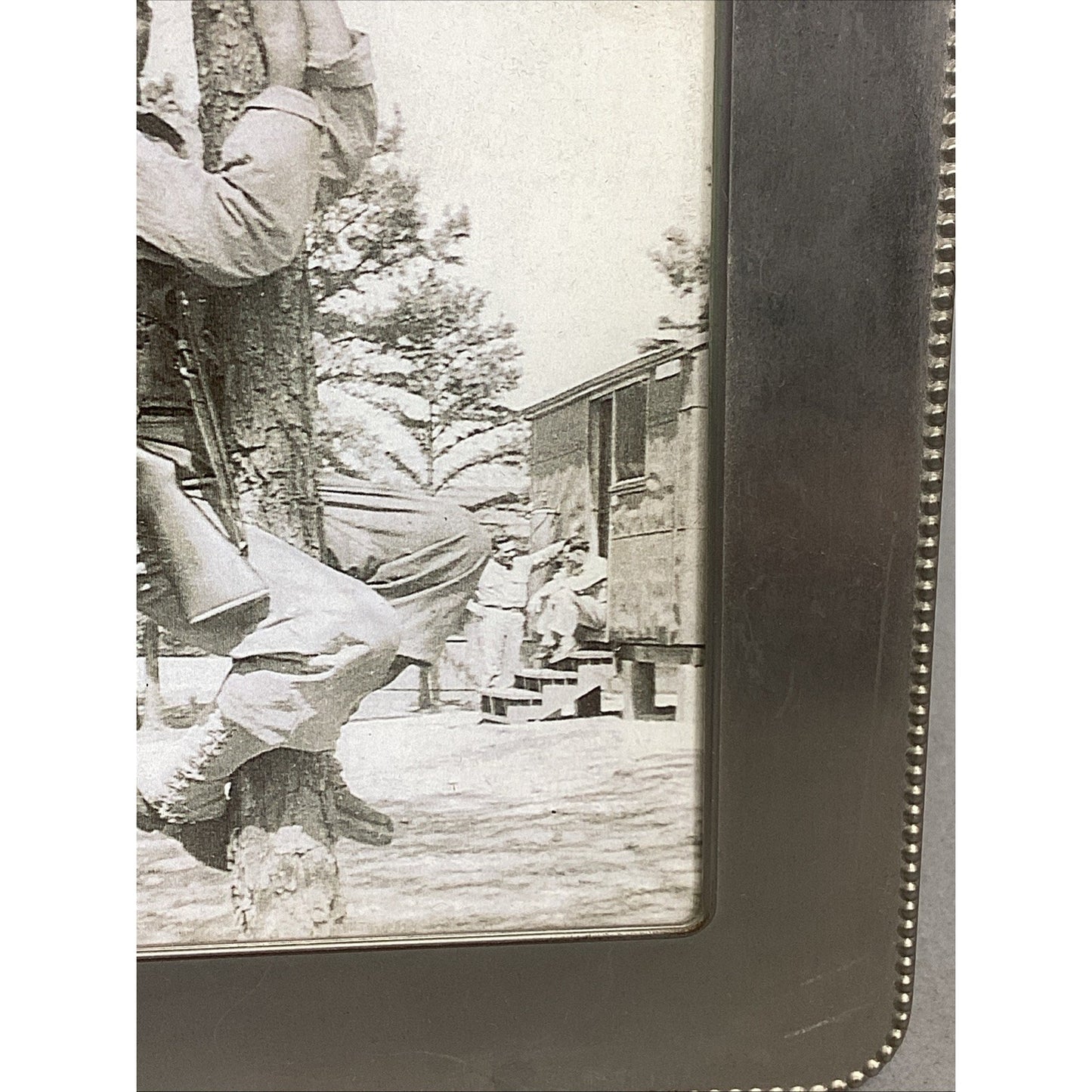 Vintage Soldier In Barracks Photograph W/ Sheffield Home Frame - 7.5x5.25”