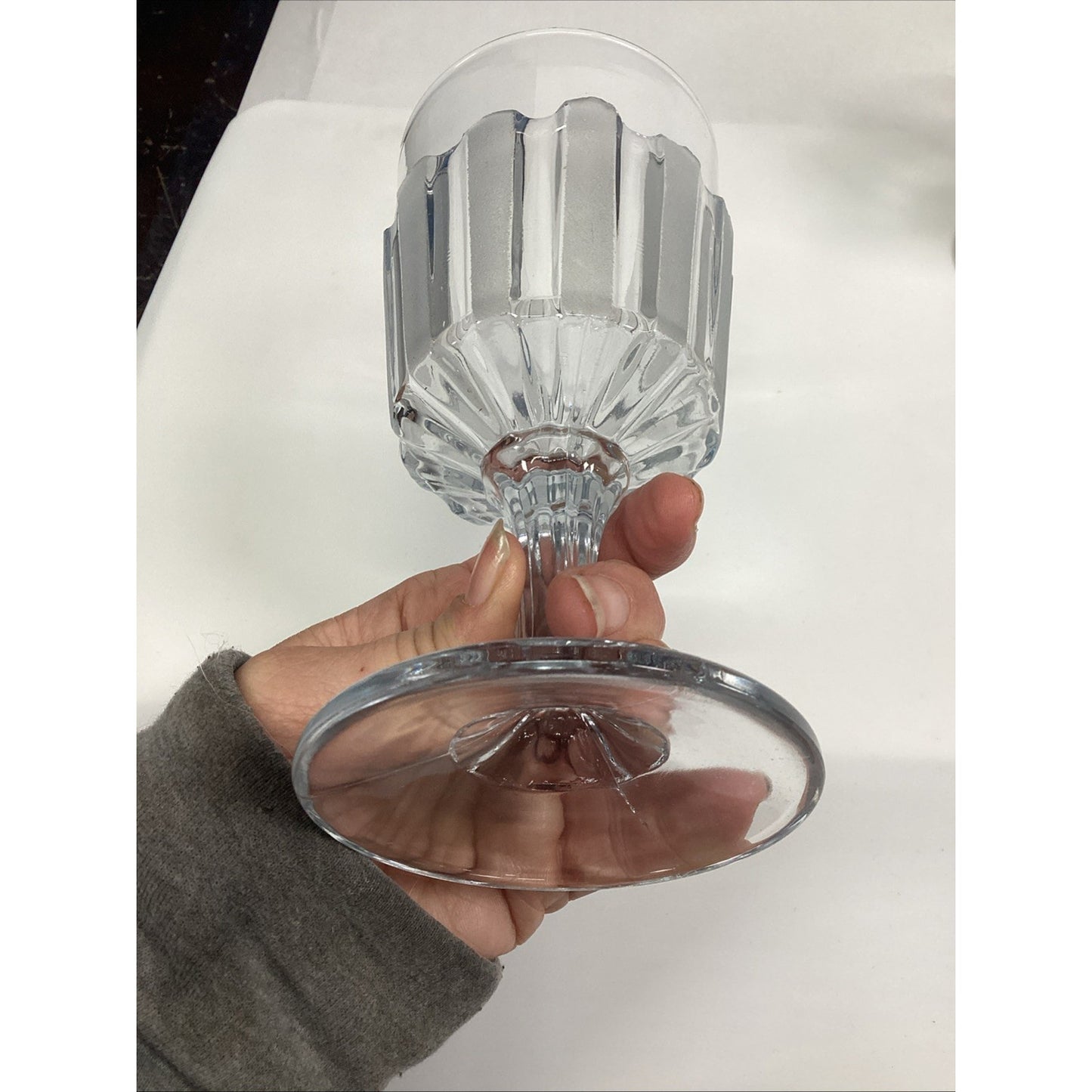Vintage EAPG Frosted Glass Goblets: Ribbed Stem, Set of 2