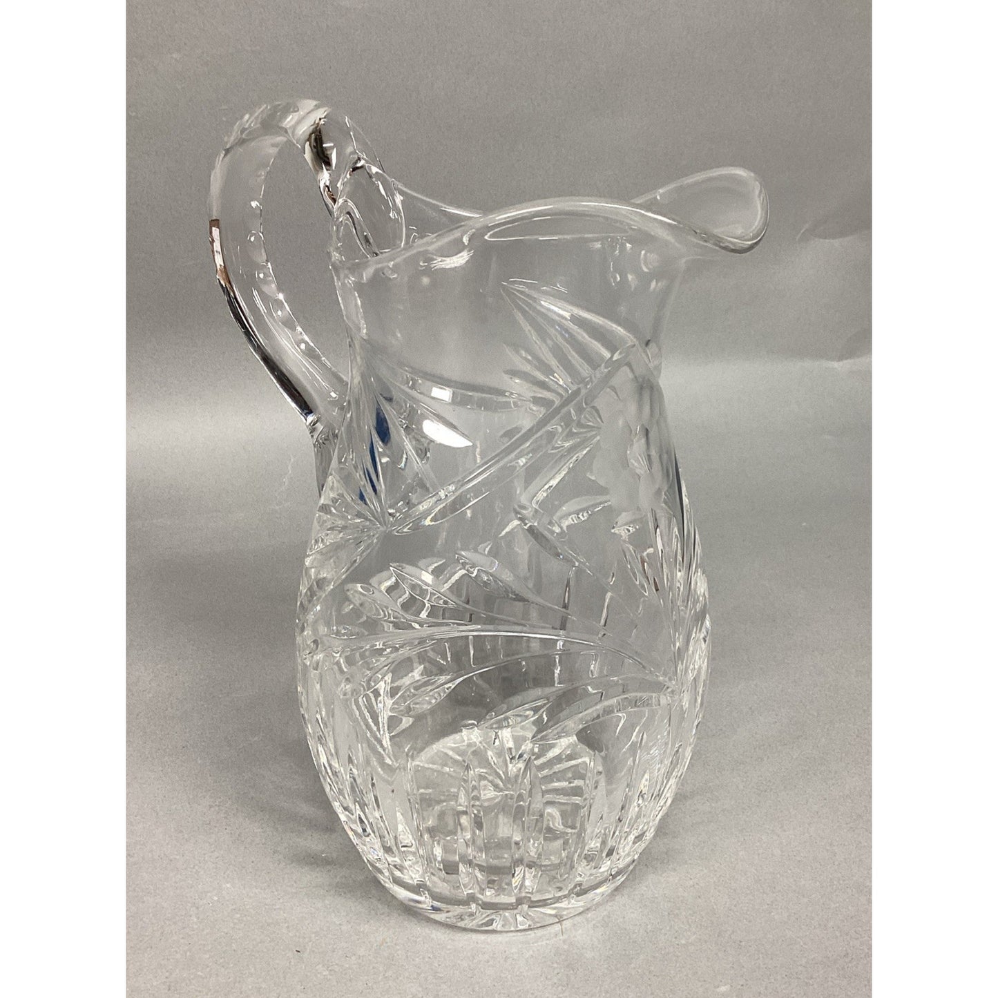 Vintage Cut Glass Floral Crystal Pitcher - 8.5”H