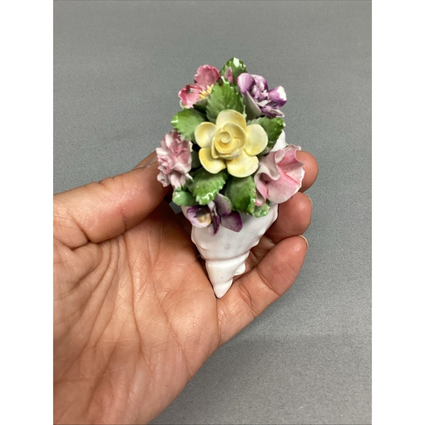 Vintage Royal Adderly Bone China Floral Bouquet Nestled in a Sea Shell - England