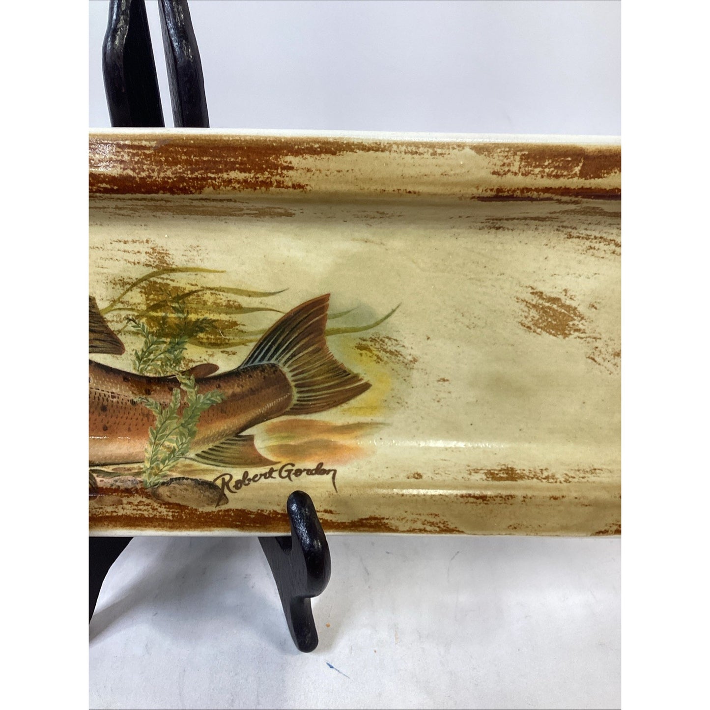 Lot Of 2 Rare Rustic Robert Gordon Pottery Trout Platters - 17.5”L - Australia