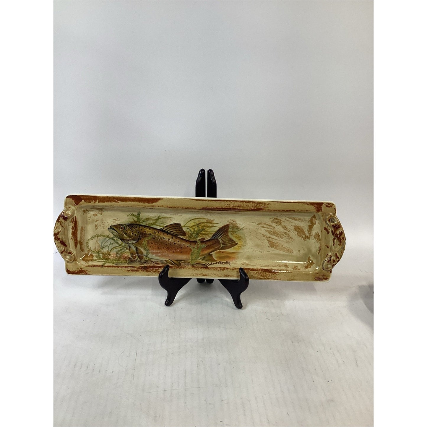 Lot Of 2 Rare Rustic Robert Gordon Pottery Trout Platters - 17.5”L - Australia