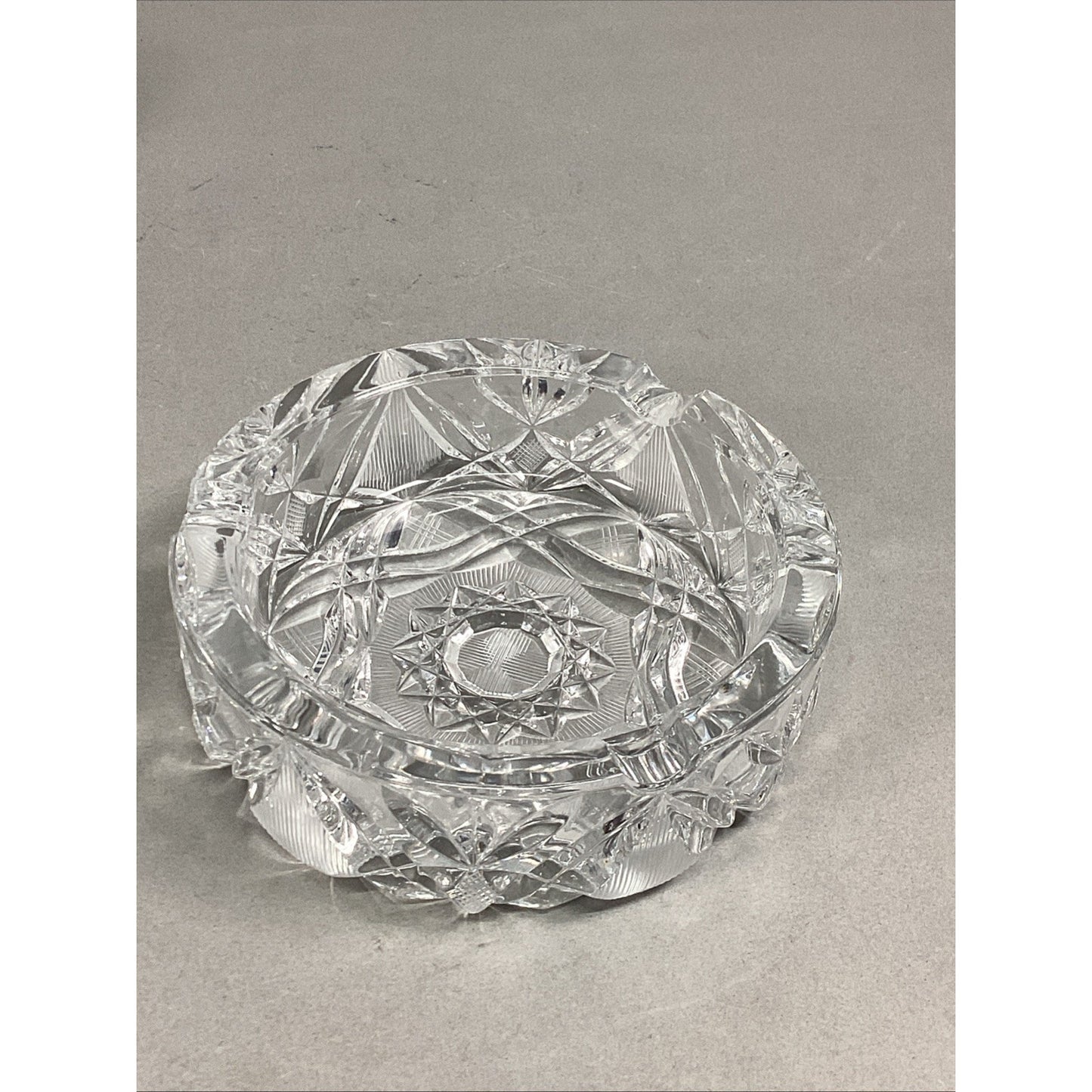 Set Of 2 Vintage Large Heavy Cut Glass Crystal Ashtrays - 6”D
