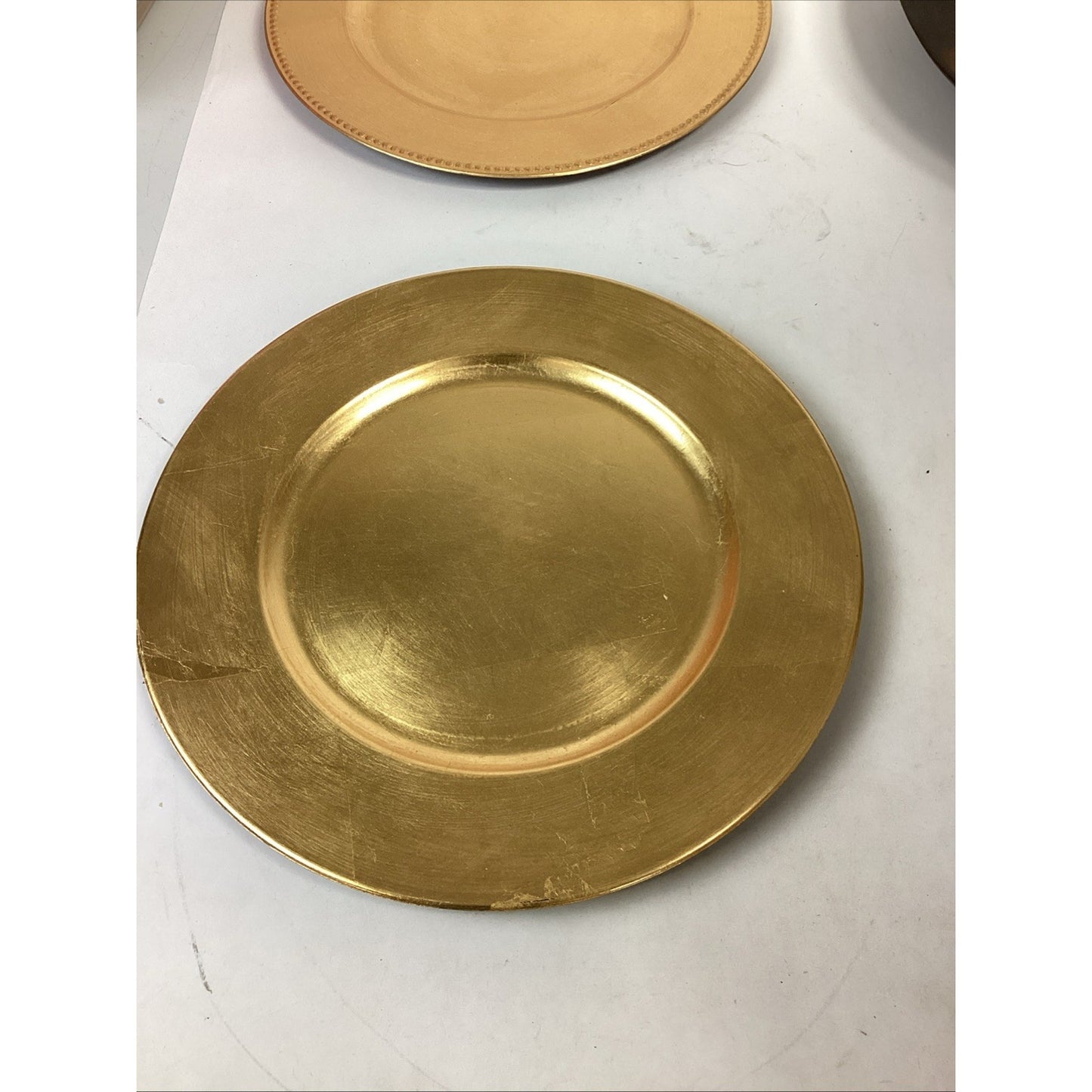 1989 Poplar Wood Round Tray And 3 Gilt Decorative Chargers