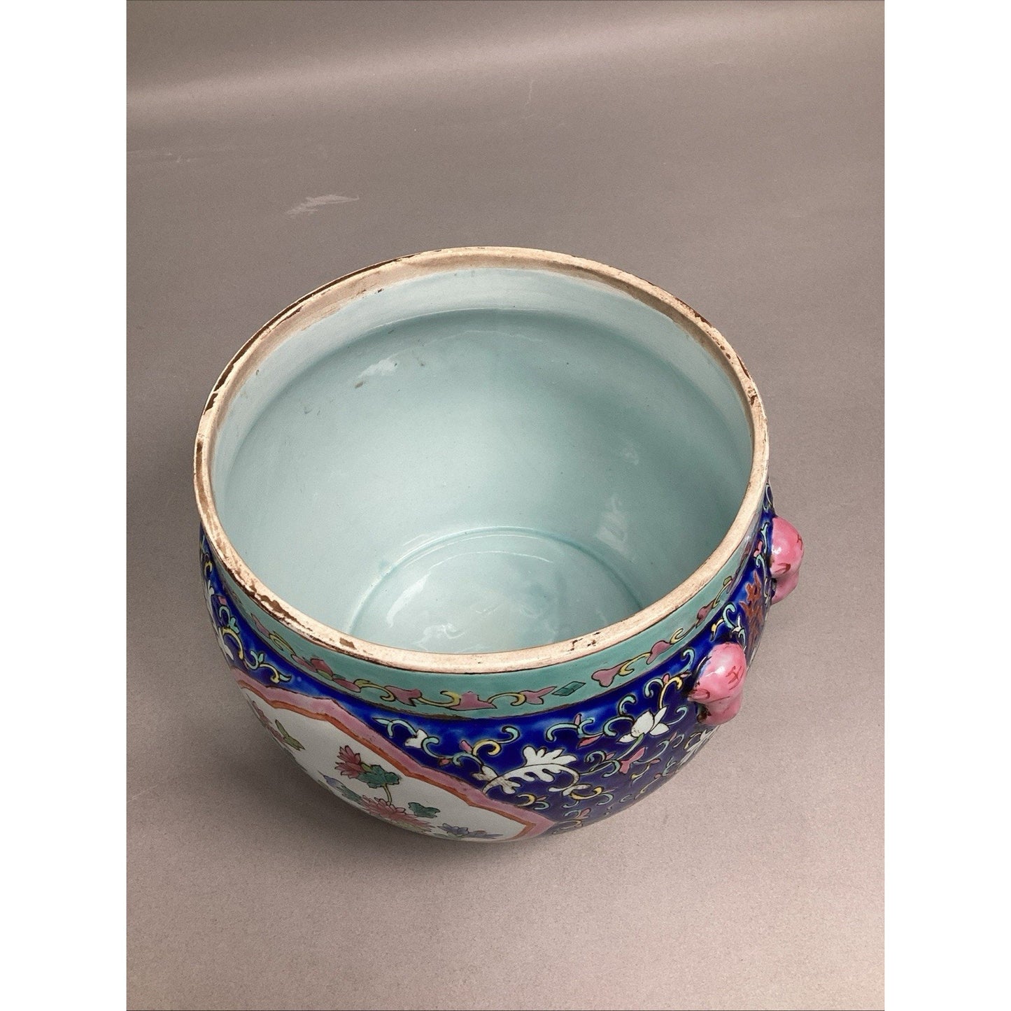 Chinese Lidded Jar (Kamcheng) Enameled Thick Porcelain W/ Peony Flowers - 9.5”H