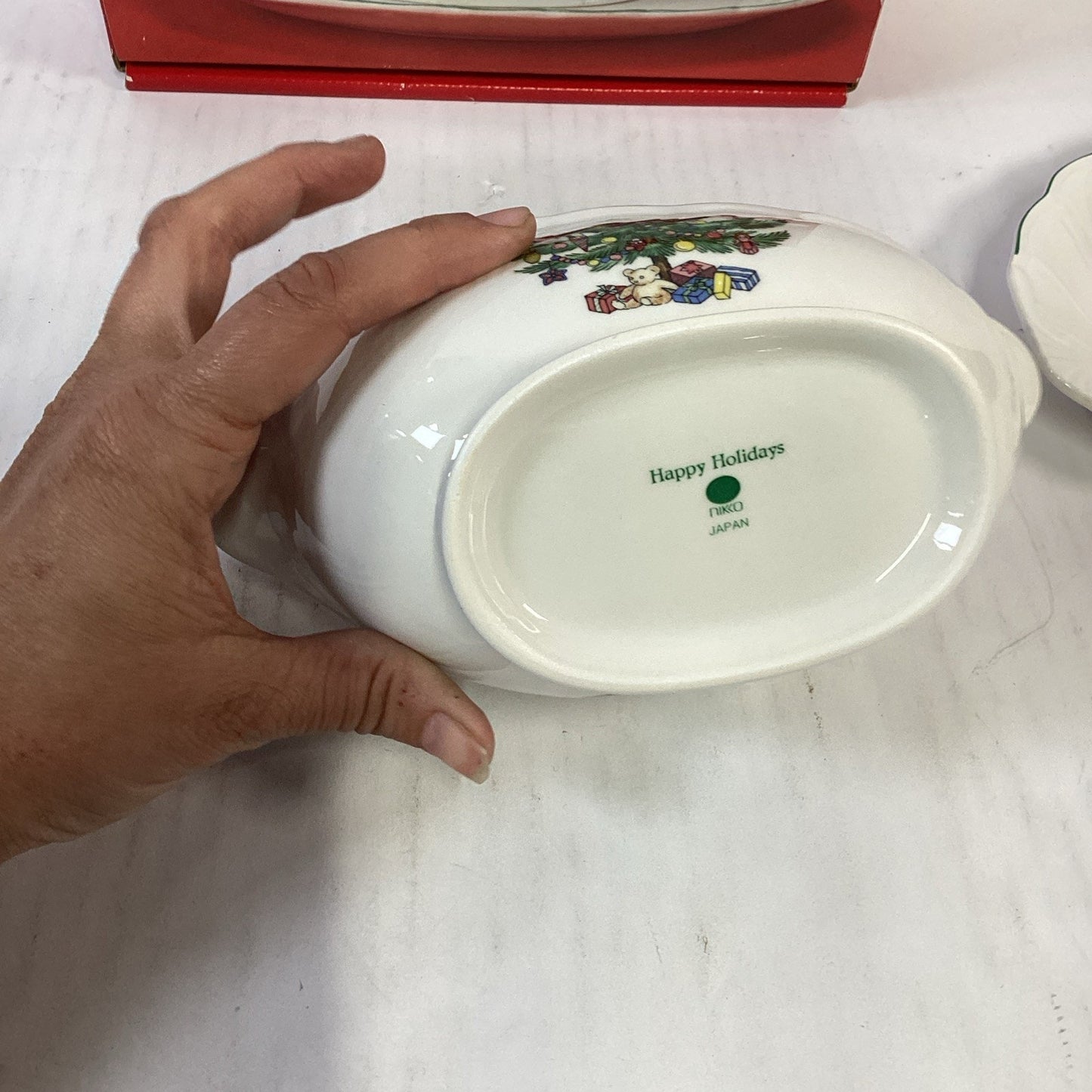 Nikko Christmas Tree Gravy Sauce Boat, Stand And Original Box