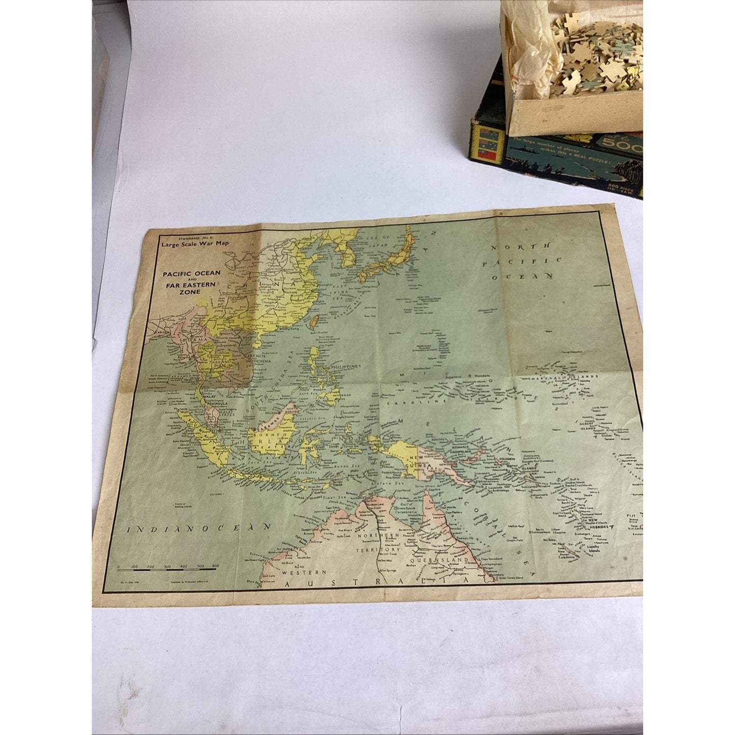 The Riddle Of The Pacific Jig-Saw Puzzle W/ Large Scale War Map - 1944