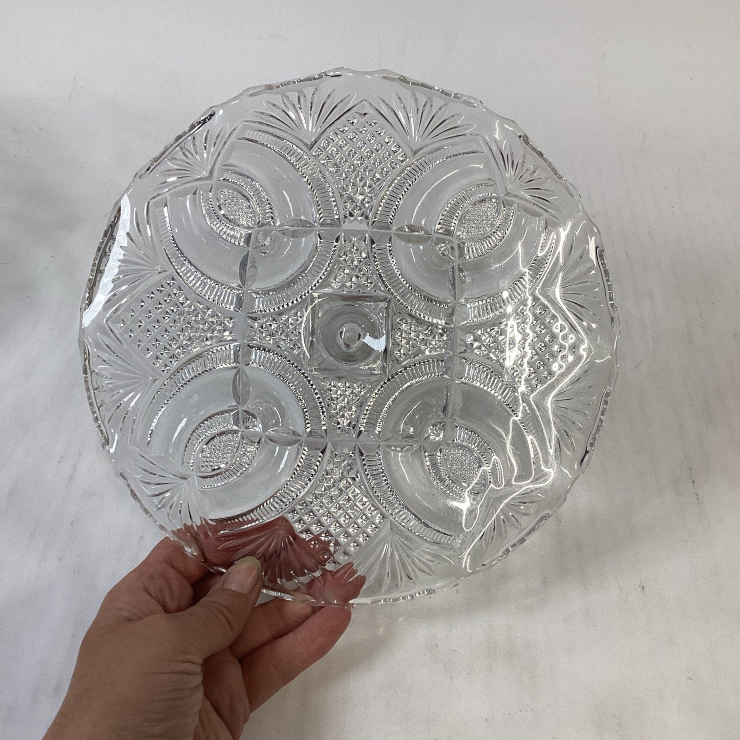 Antique 1897 EAPG Hickman McKee & Bros Crystal Cake Pedestal Stand