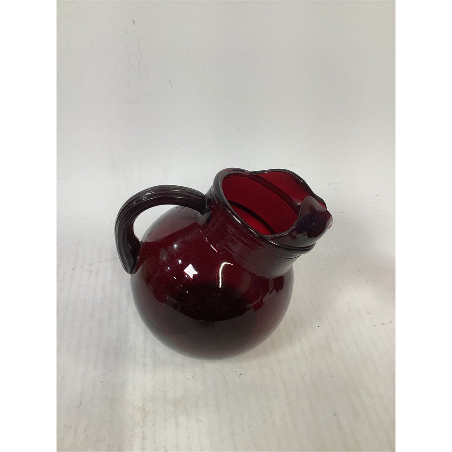 Vtg Anchor Hocking Royal Ruby Red Tilt Ball Pitcher w/Ice Lip & 2 Tumblers