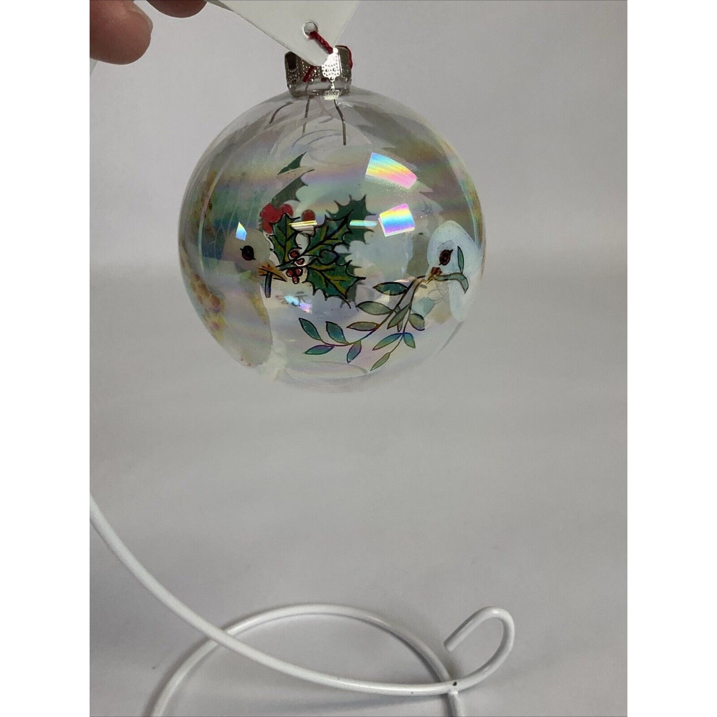 Gigi Clear Ball Christmas Ornament With Doves And Mistletoe (enamel)