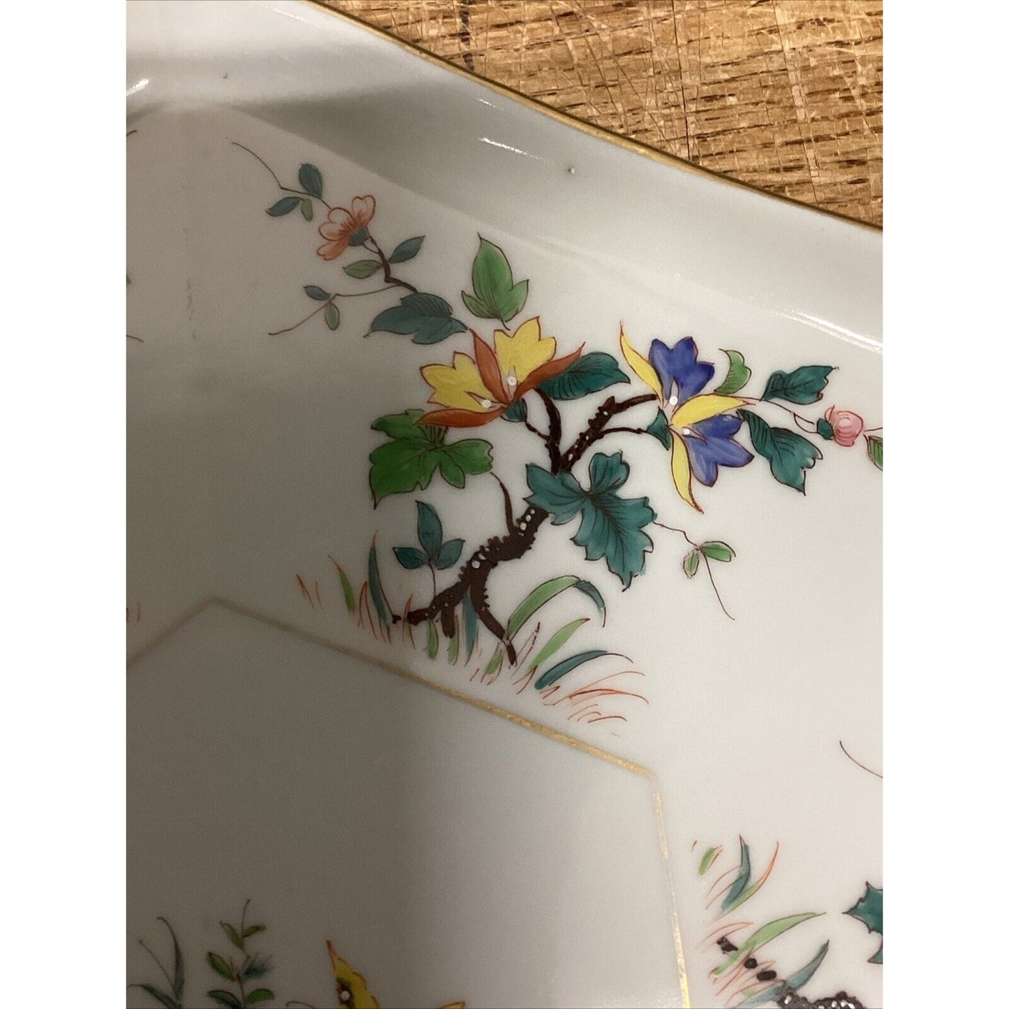 Vintage Porcelain And Ceramic Floral Platter With Birds & Butterflies - 12.5x11”