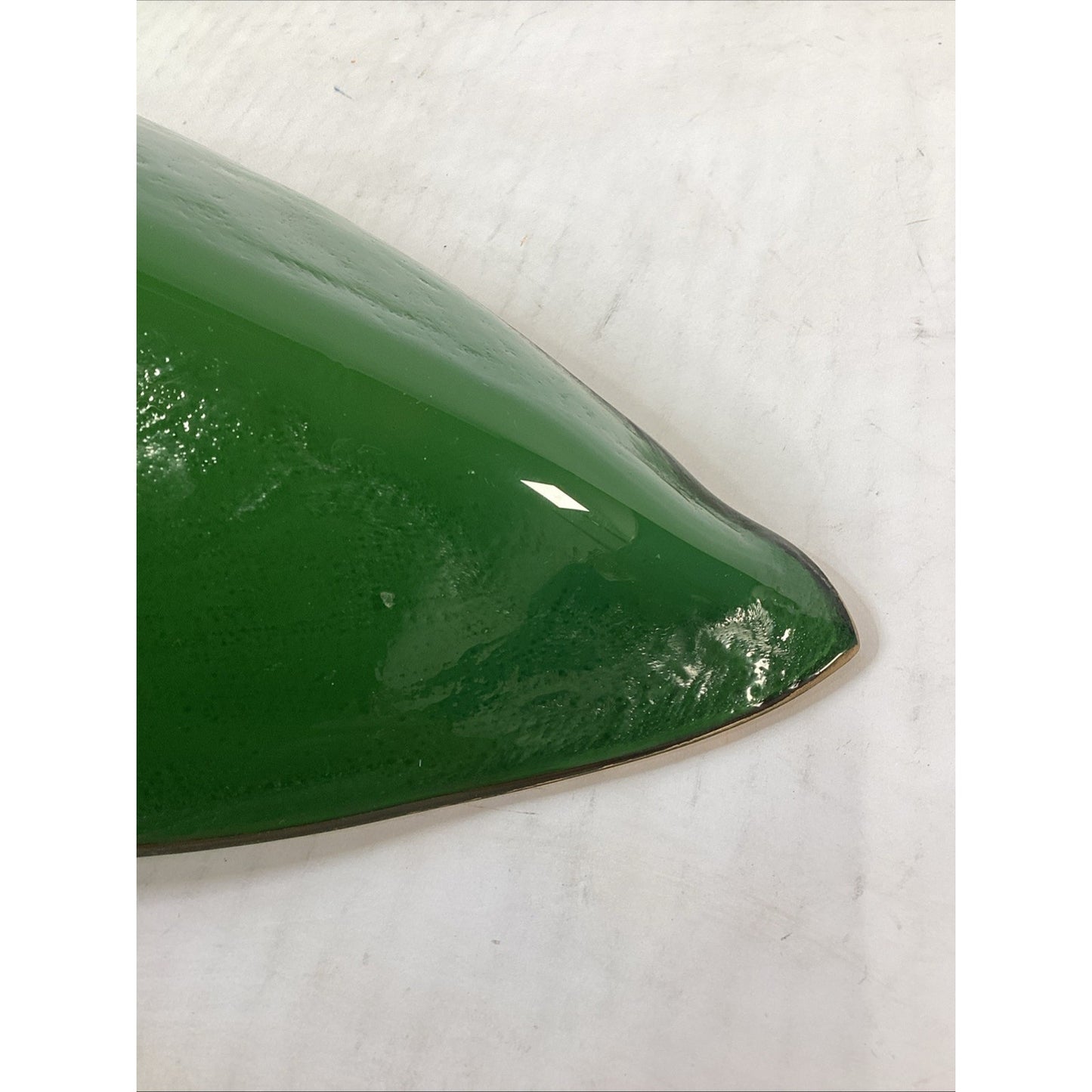 VTG MCM Green Glass Gondola Bowl Large Canoe Centerpiece W/ Gold Trim - 26.5”L