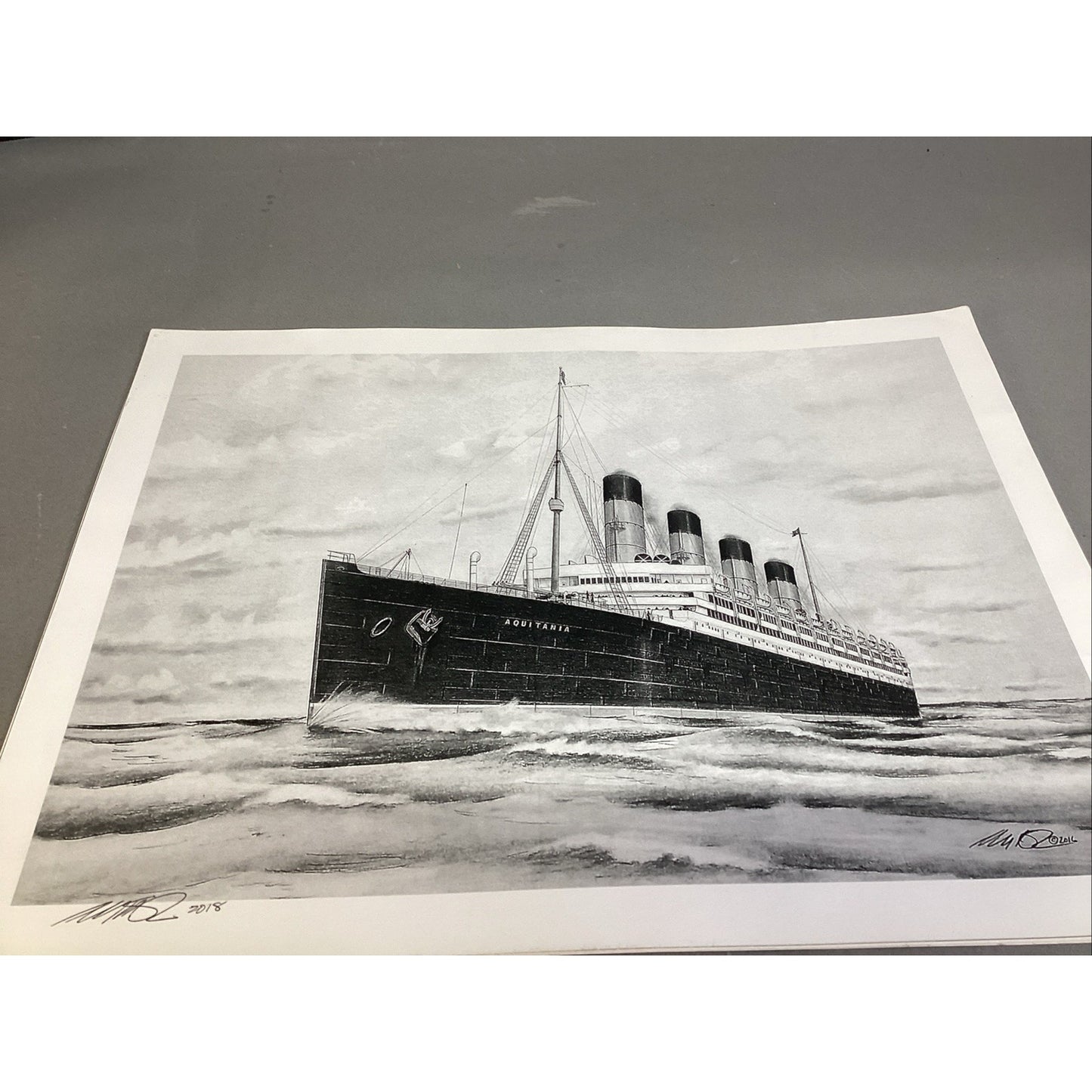 USS Aquitania Ship Art Print - 16x12” - Signed In 2018