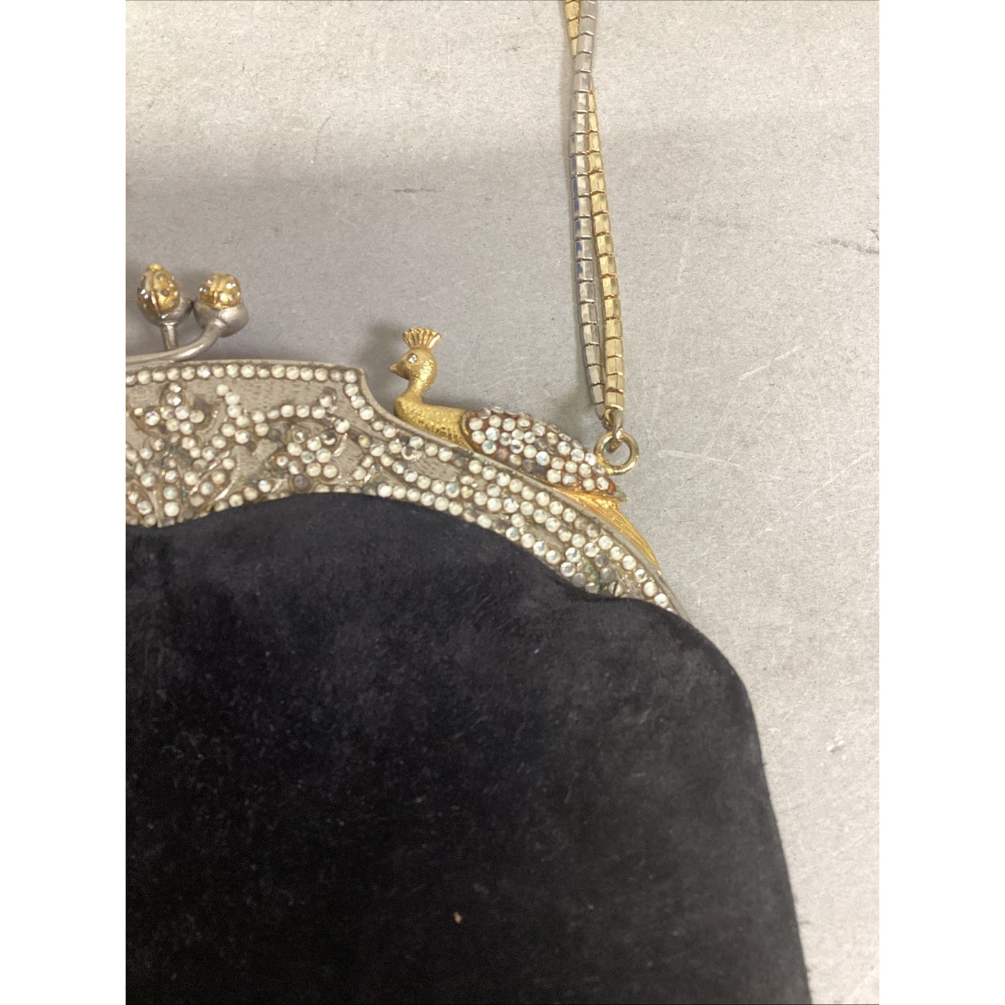 Vintage Rare Judith Lieberman Suede Purse W/ Mirror & Gold & Silver Handle Strap