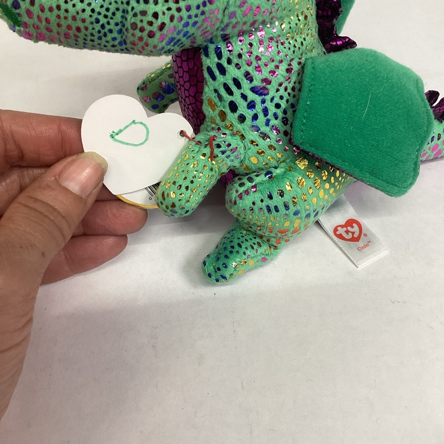 Ty Beanie Boos Cinder the Green And Purple Dragon Plush Toy Collectible
