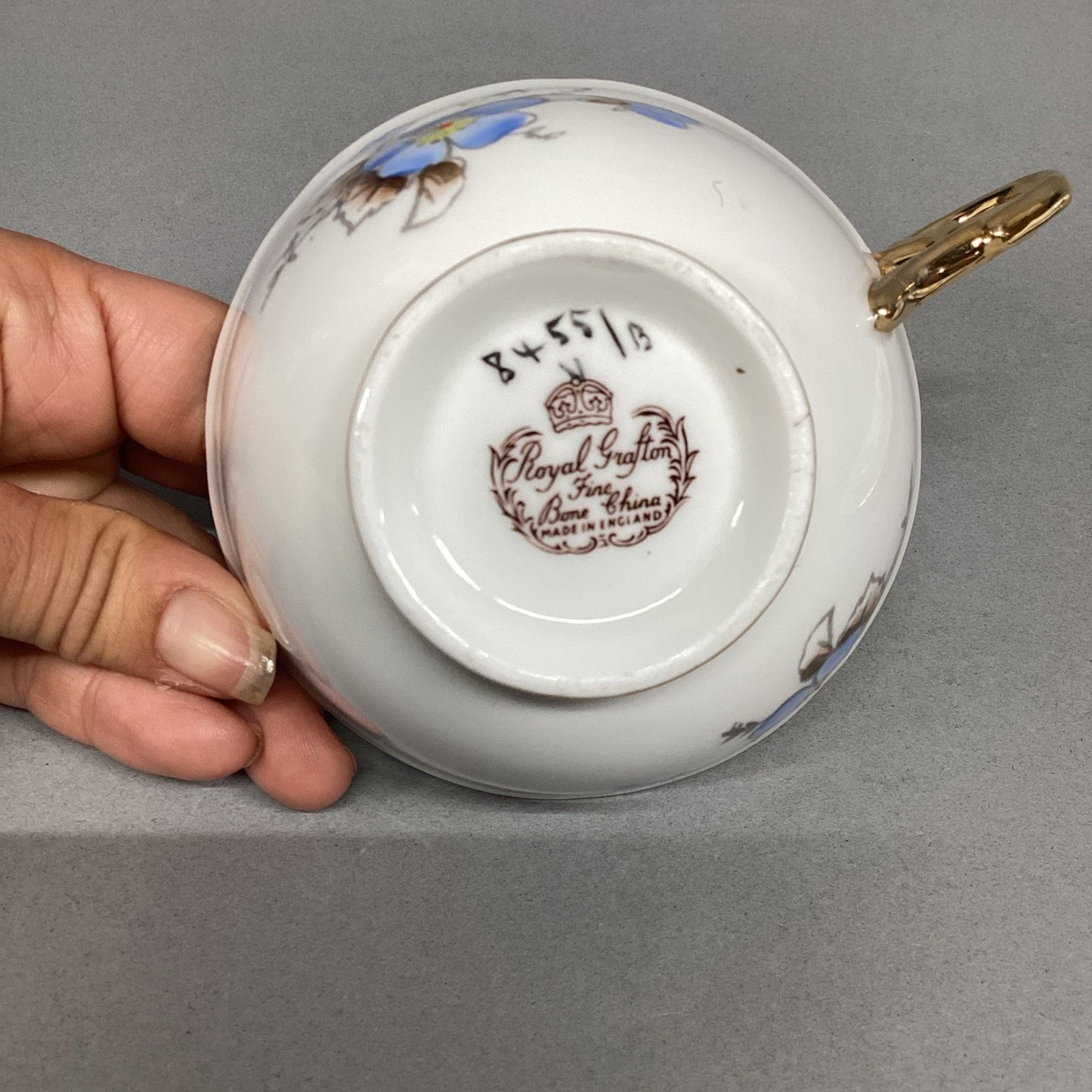 Royal Grafton Fine Bone China Blue Floral Cup/Saucer/Plate - England