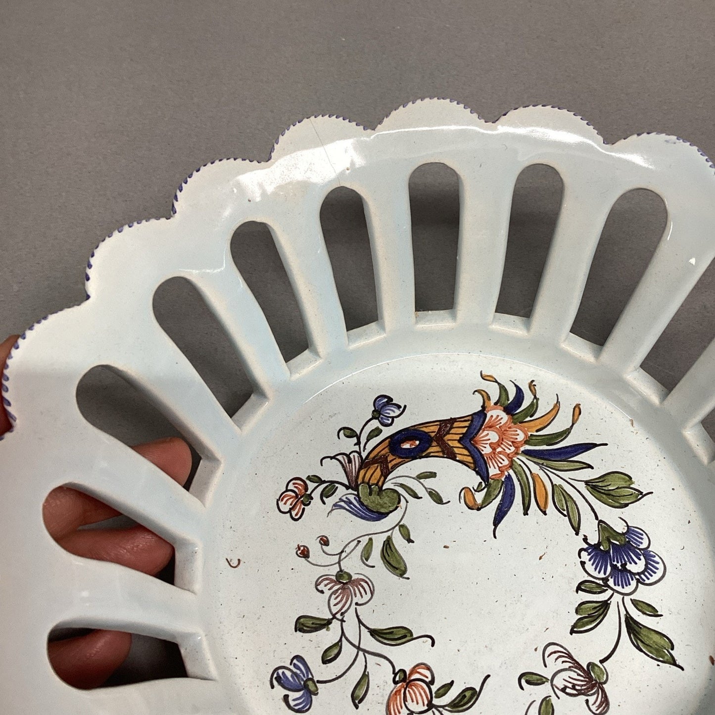 French Made Decor Rouen Fait Main Reticulated Floral Basket - 7”D