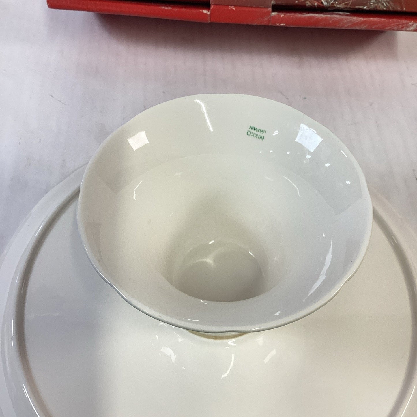 Vintage 1980's Nikko Japan Happy Holidays Christmas Tree Pedestal Cake Plate