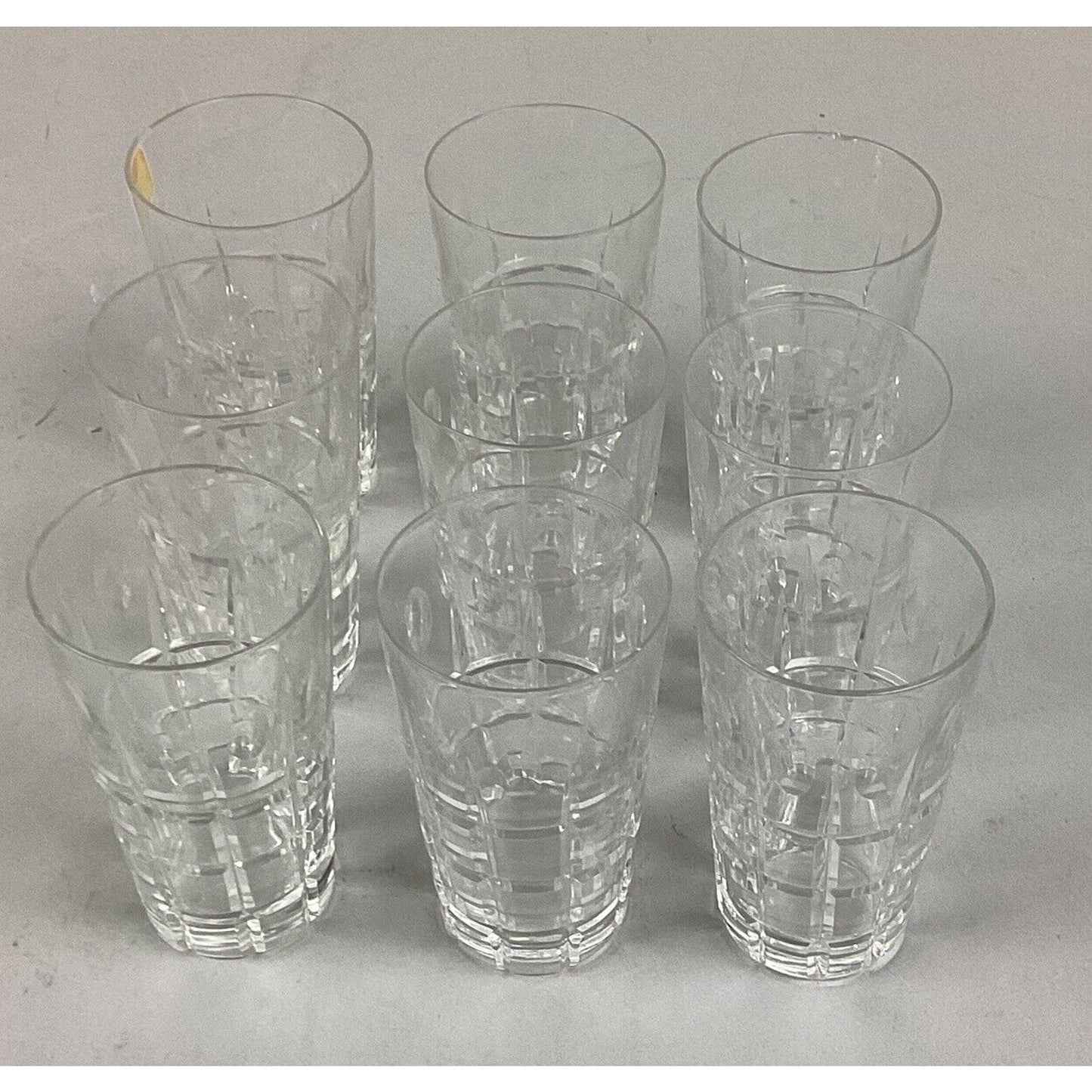 Set Of 9 Plaid Style Cordial Glasses - 3 7/8”