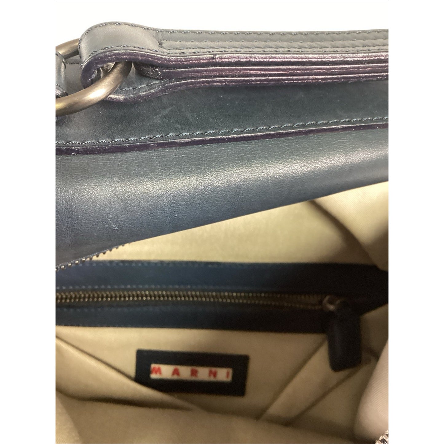 Marni Navy Blue Leather Tote Shoulder Messenger Bag W/ Shoulder Strap/2 Pockets