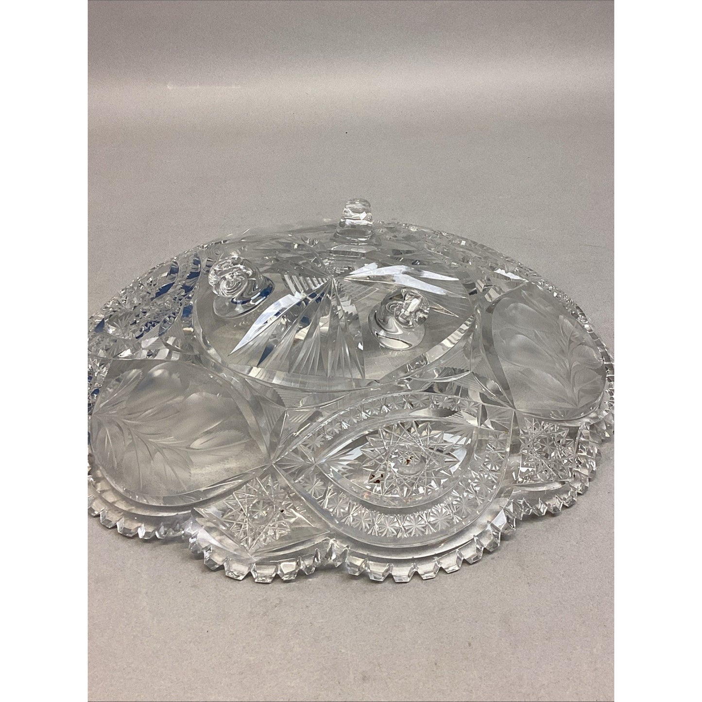 Footed Heavy Crystal Fruit Bowl Compote Platter W/ Scalloped Edges - 13.5”