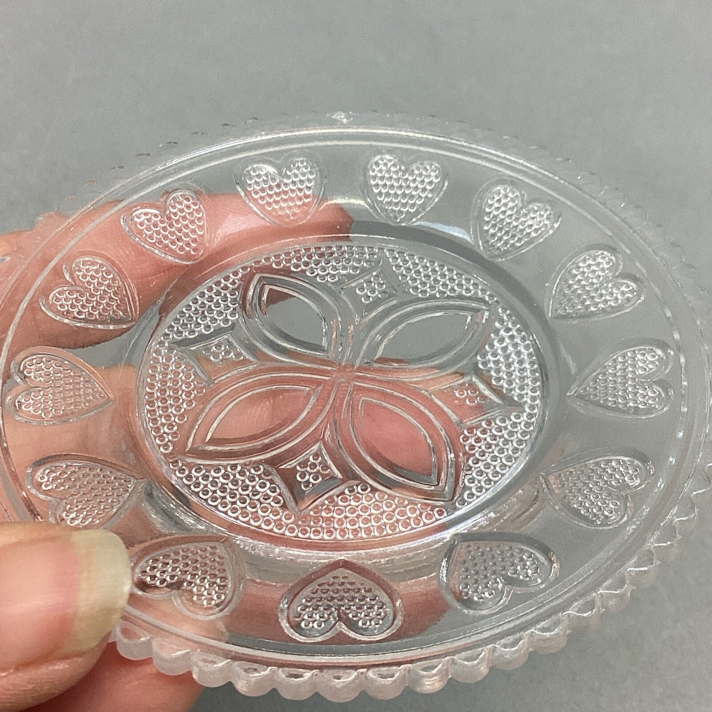 Antique Sandwich Glass Fiery Opalescent Pressed 13 HEART Plate