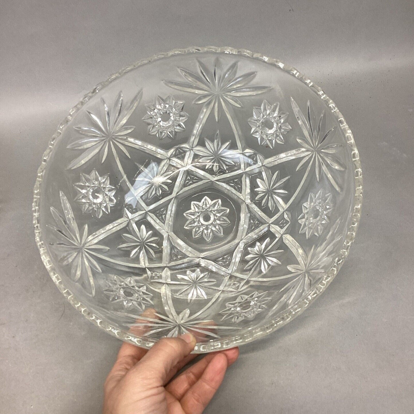 Set Of 2 Vintage Anchor Hocking Star Of David Glass Salad Fruit Bowl