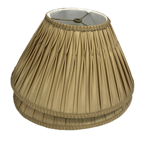 Pair Of 2 Pleated Lamp Shades In Antique Gold Fabric - 7.5”Hx14”D