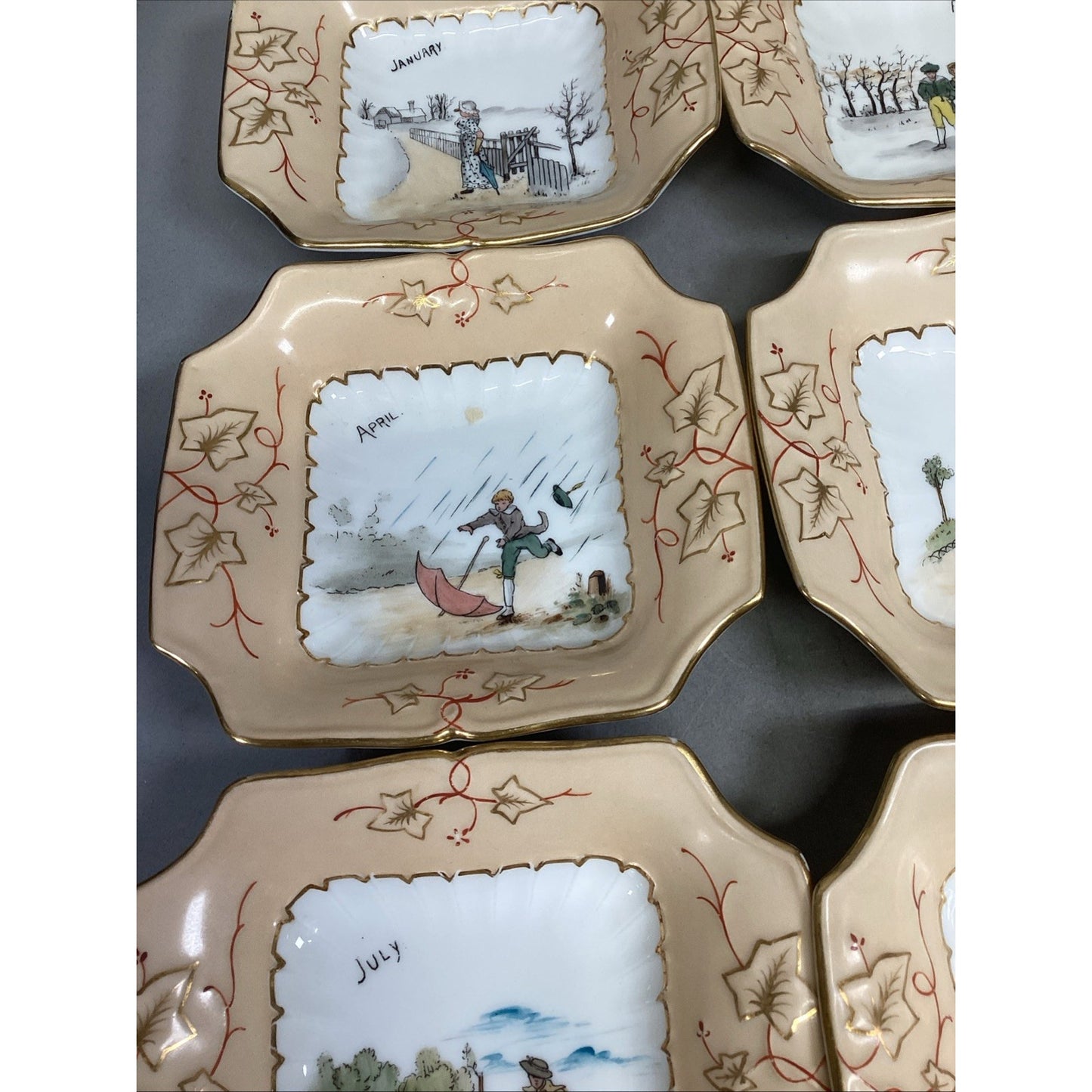 Set of 12 Vintage Months Of The Year Hand Painted Bowls