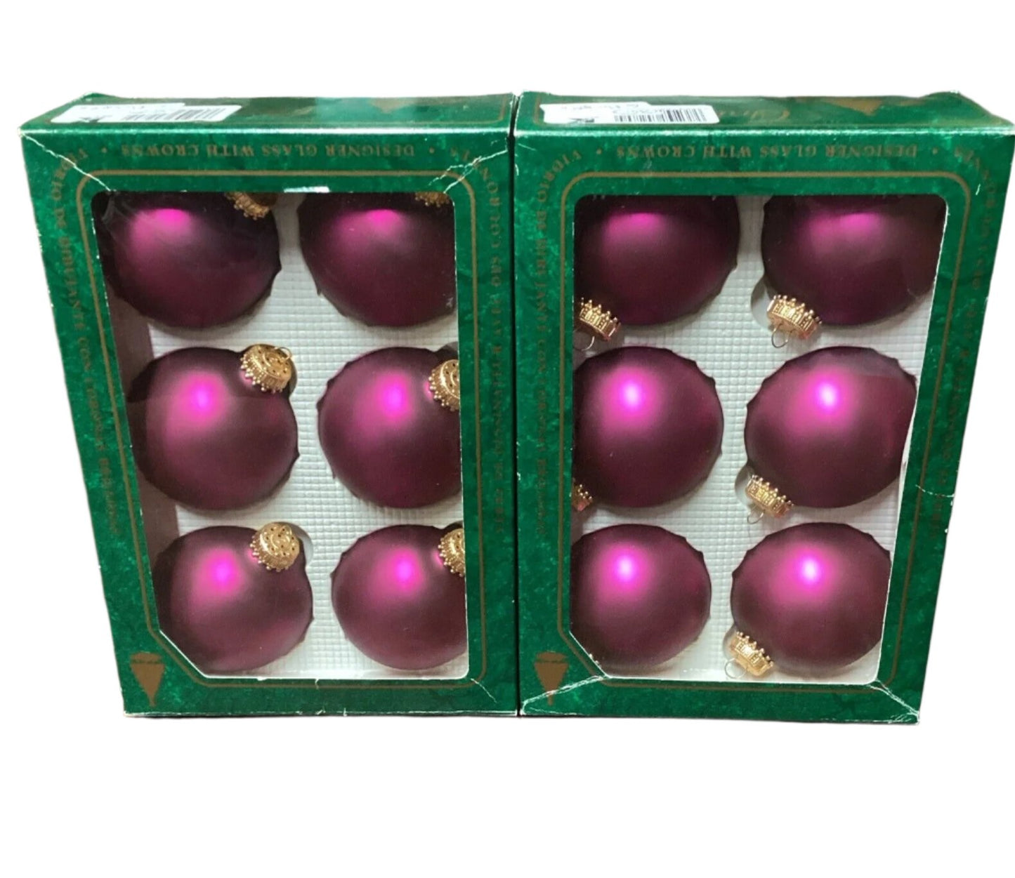 6 KREBS Christmas Glass BALL Ornaments SATIN Burgundy Red/Purple Wine 2.6" W/Box