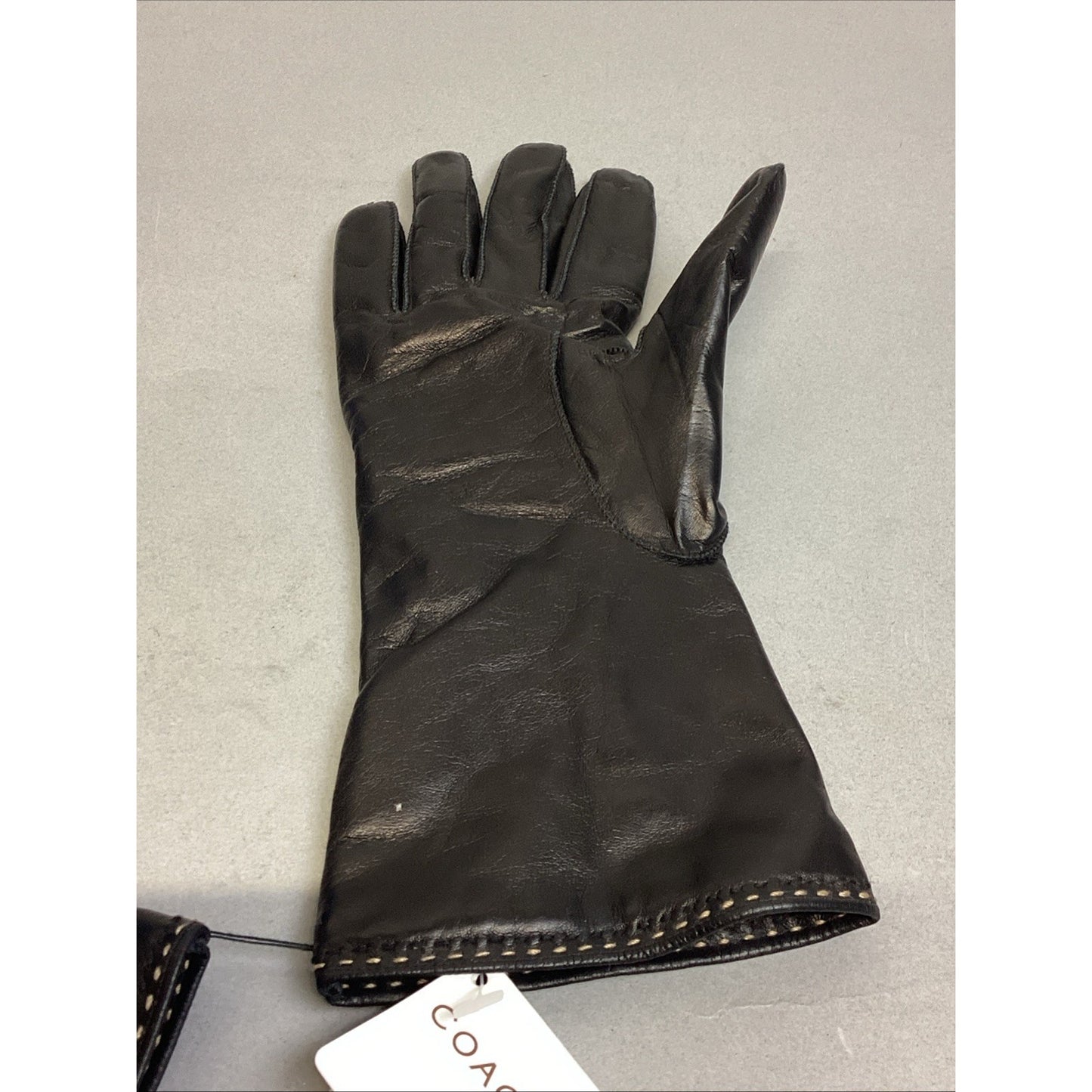 Coach 100% Black Leather Lined Gloves 100% Cashmere Lining- 7 1/2 - NWT - #80037