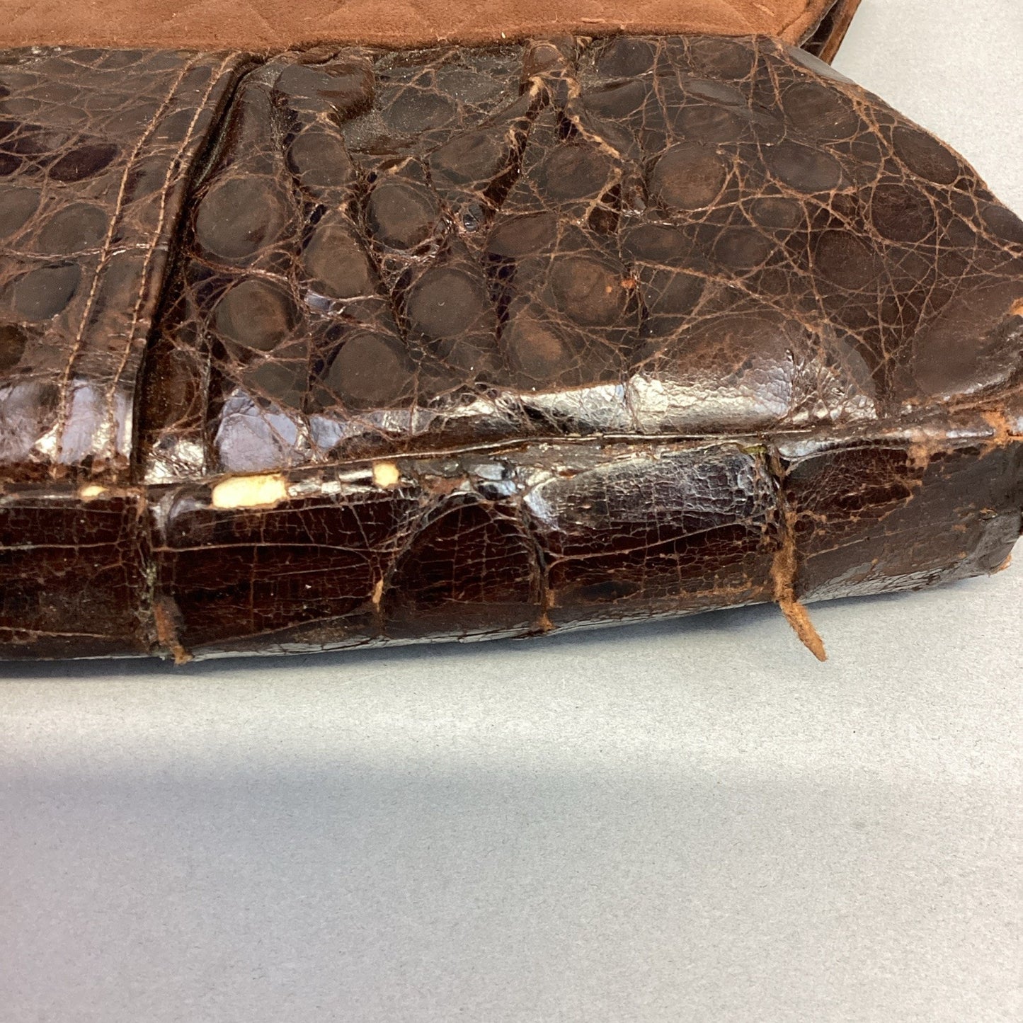 Vintage Genuine Alligator Skin Brown Leather Satchel Case