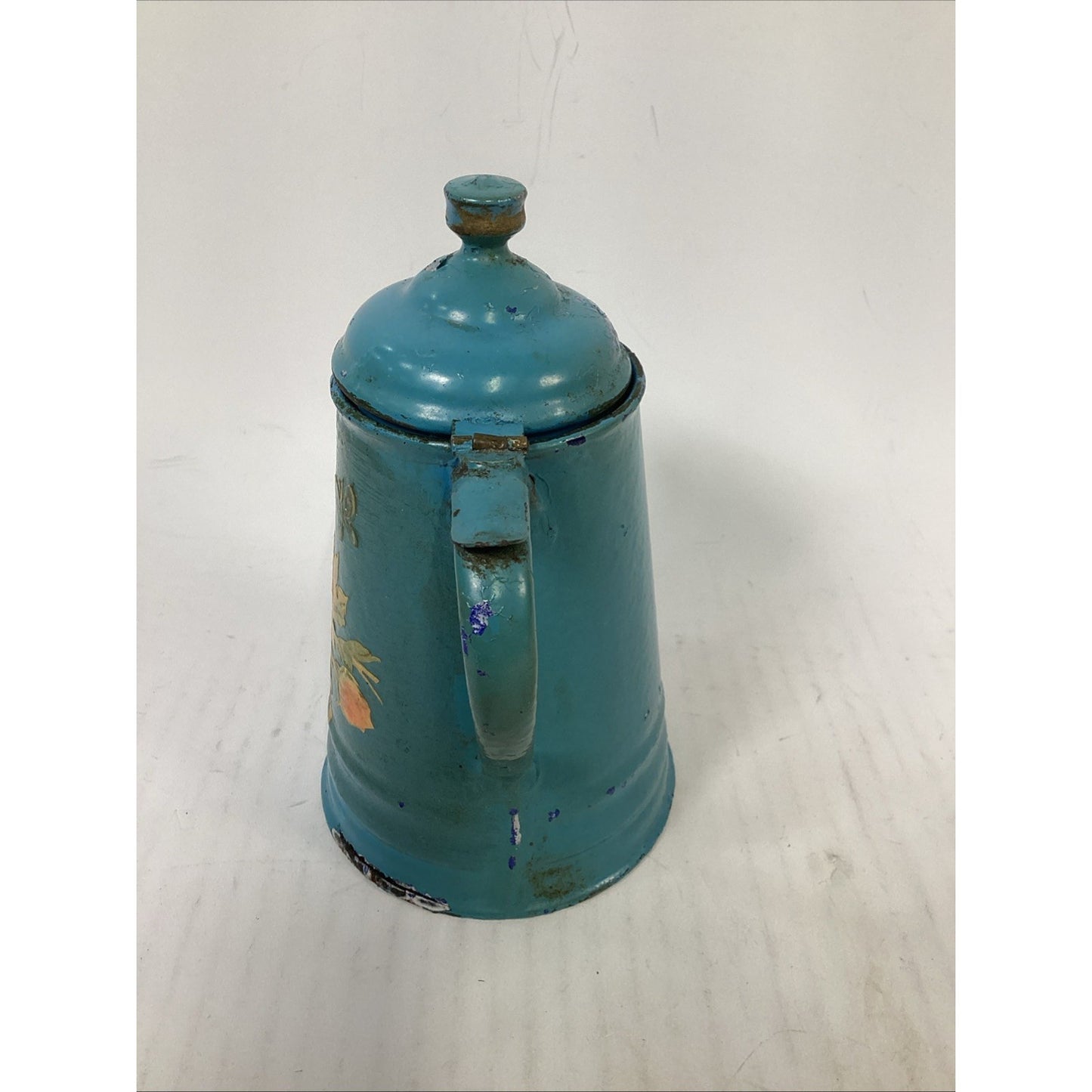 Antique French Or Belgian Floral Enamelware Coffee Pot