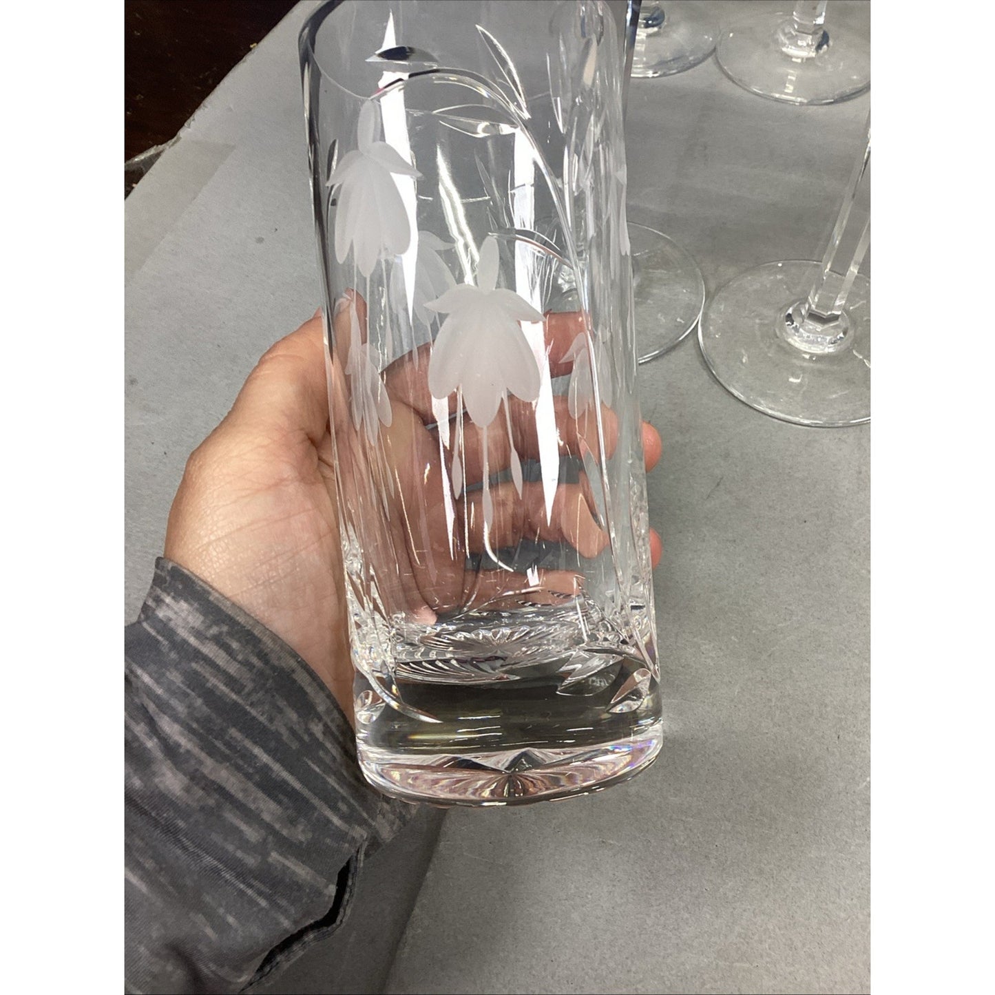 27 Glass Champagne, Red & White Wine Glasses & Water Glasses w/ Frosted Flowers