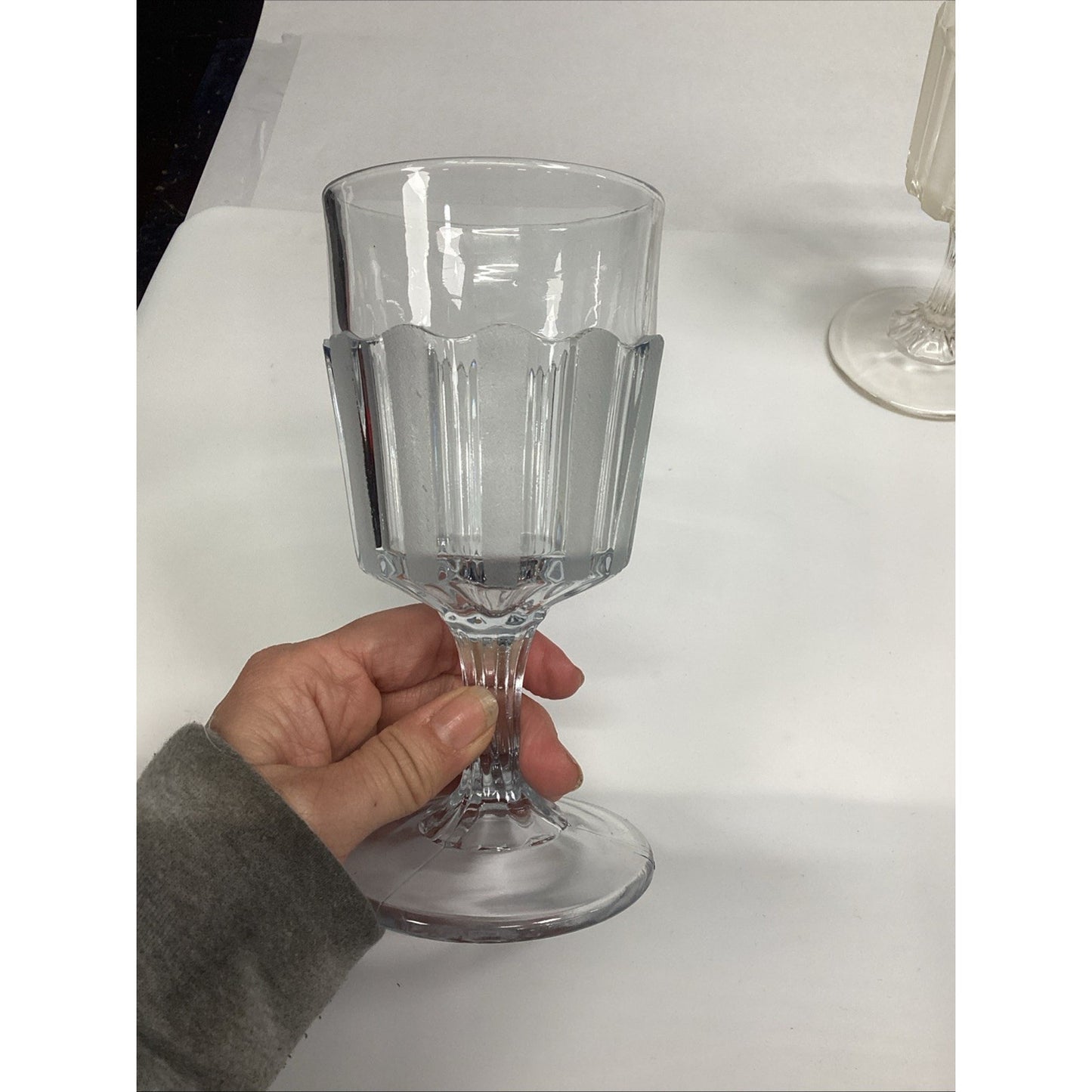 Vintage EAPG Frosted Glass Goblets: Ribbed Stem, Set of 2