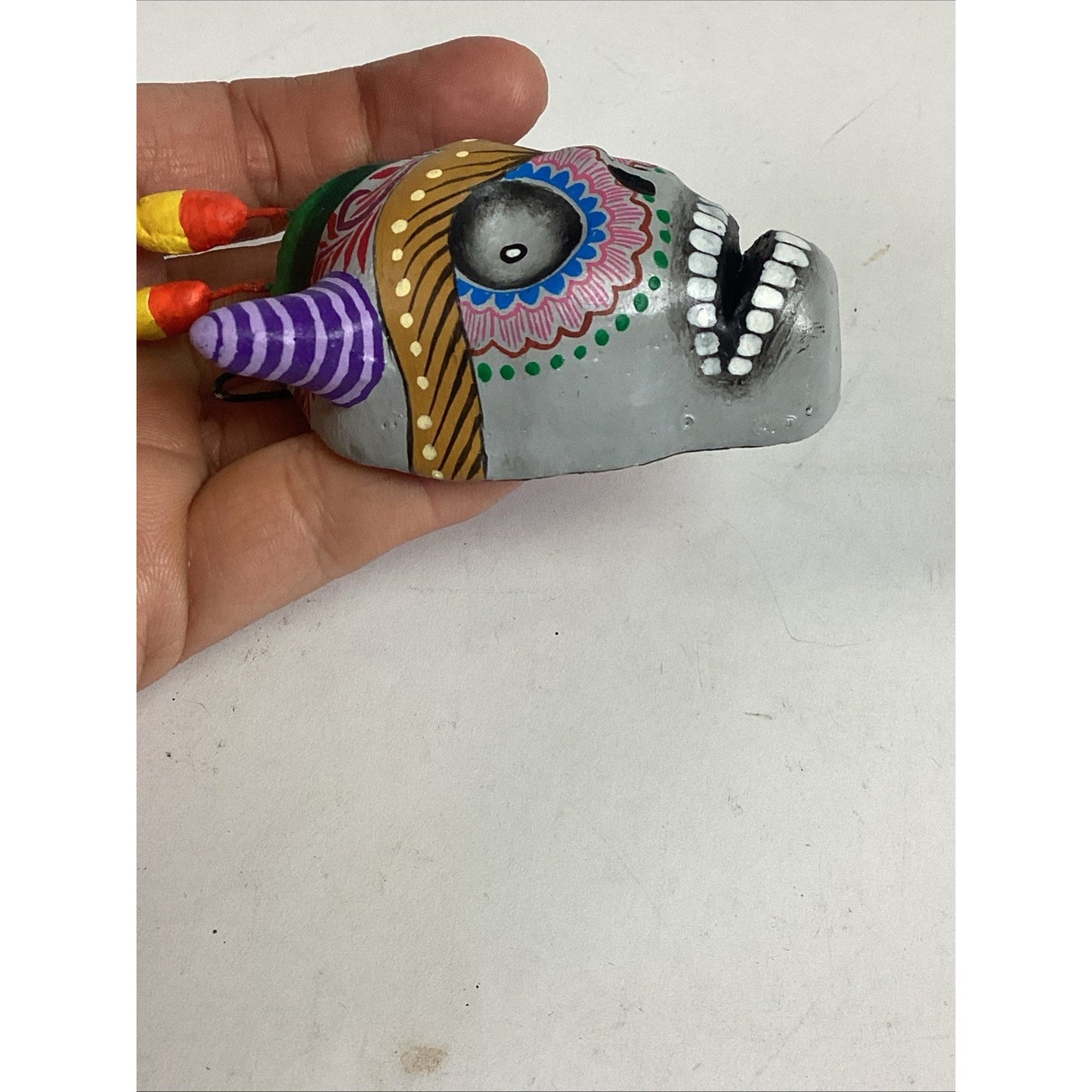 Day Of The Dead Sugar Skull With Horns Figurine - Montesinos Mexico