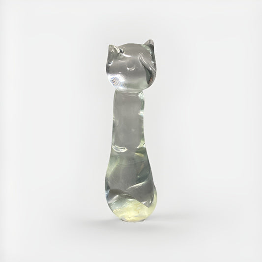 Vintage Glass Cat Figurine Paperweight - 7.25”H