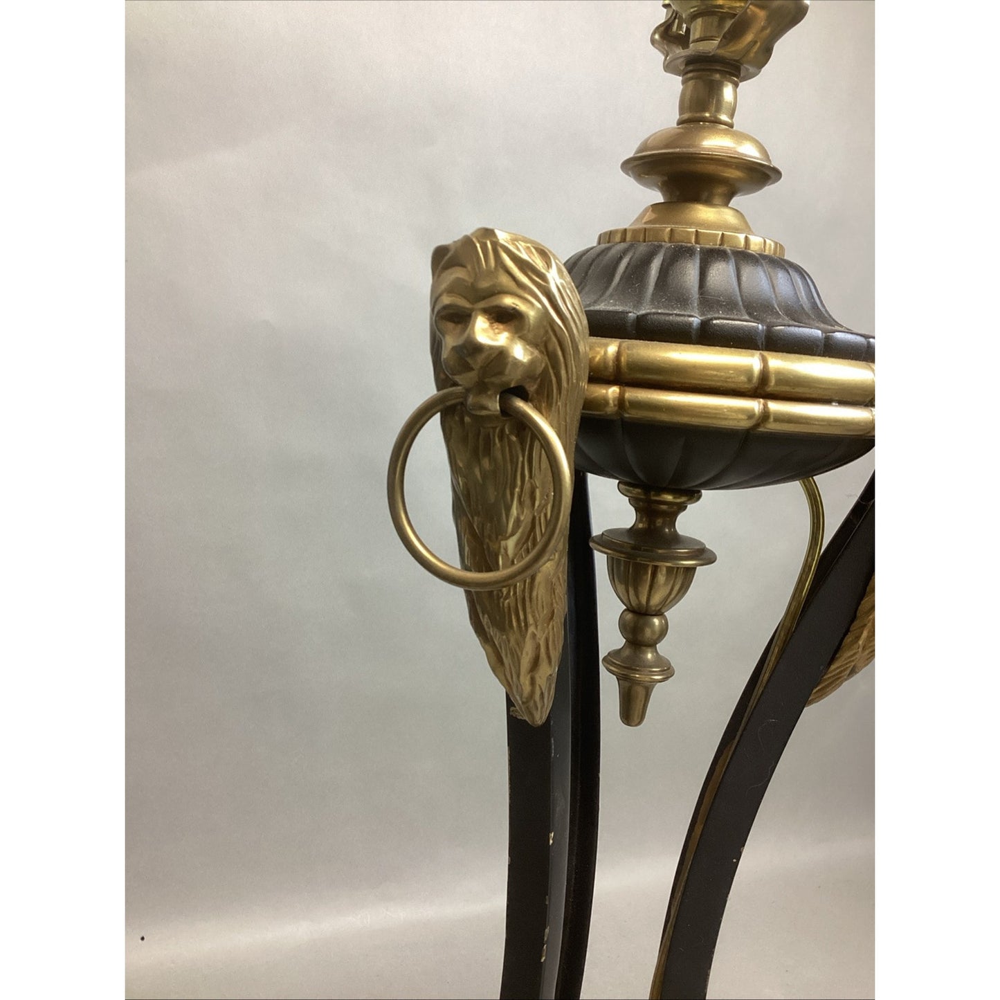 Vintage Neoclassical Brass Lions Heads And Claws Heavy Lamp - No Lampshade