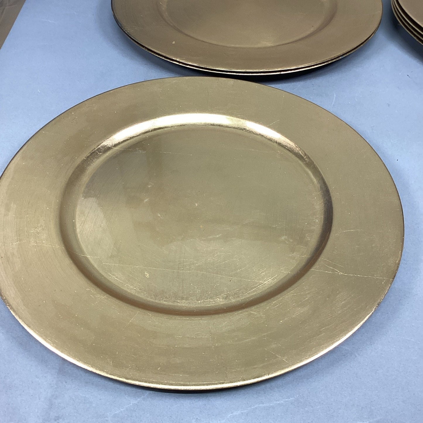 Set Of 9 Gold Gilt Chargers - 14”D