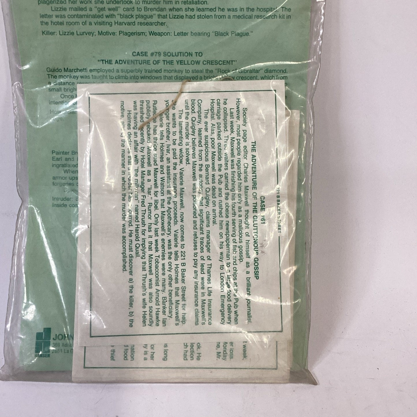 Vtg New Sealed 1979 221 B Baker Street Game Expansion Set #4