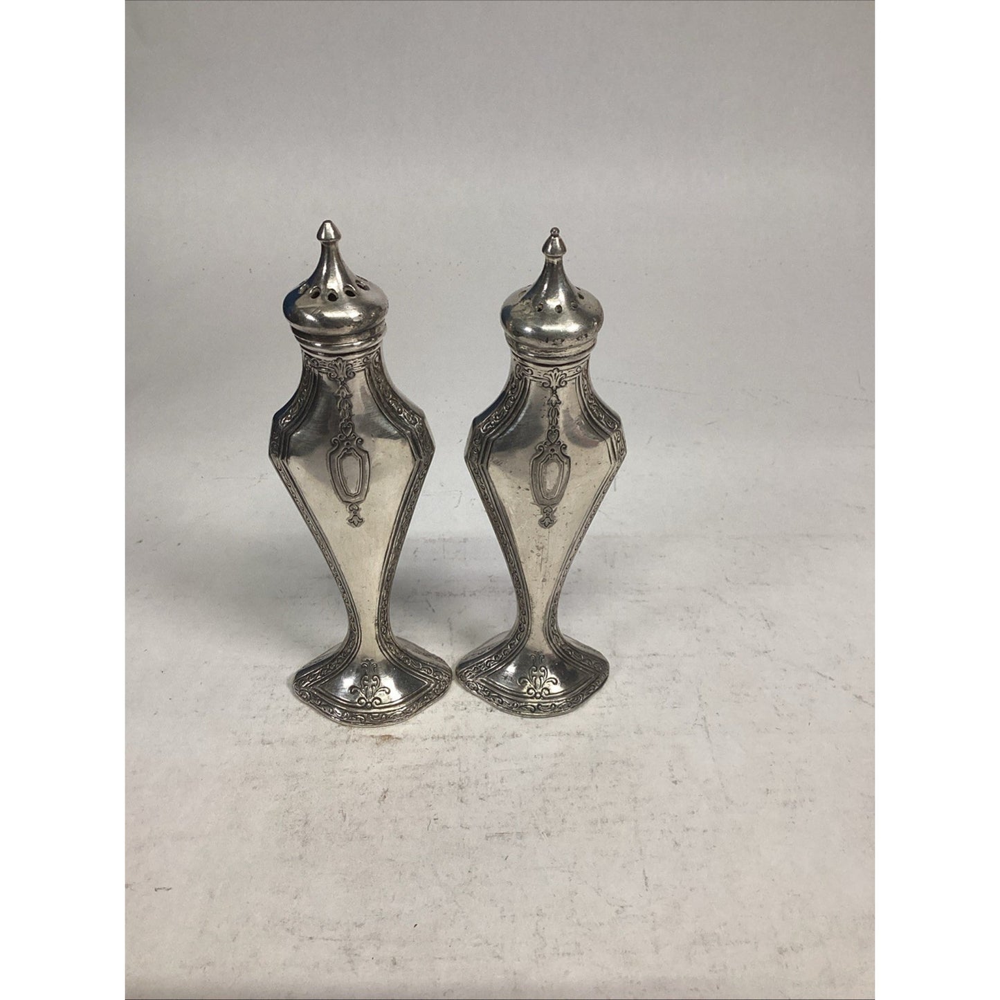 Antique Silver Plated WB Salt & Pepper Shakers - #3113 - Patent March 29, 1927