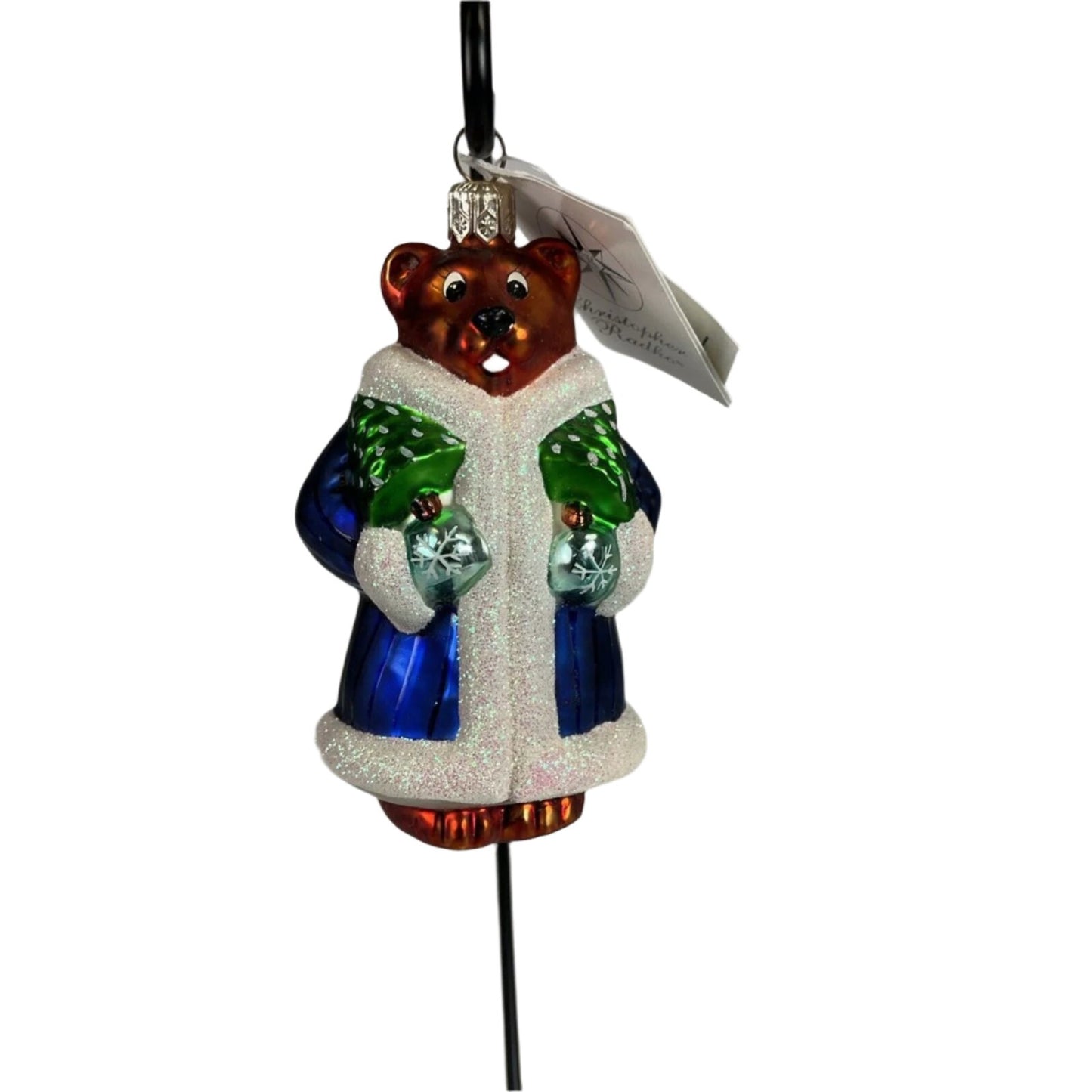 Christopher Radko Beary Chic Glass Bear Christmas Ornament