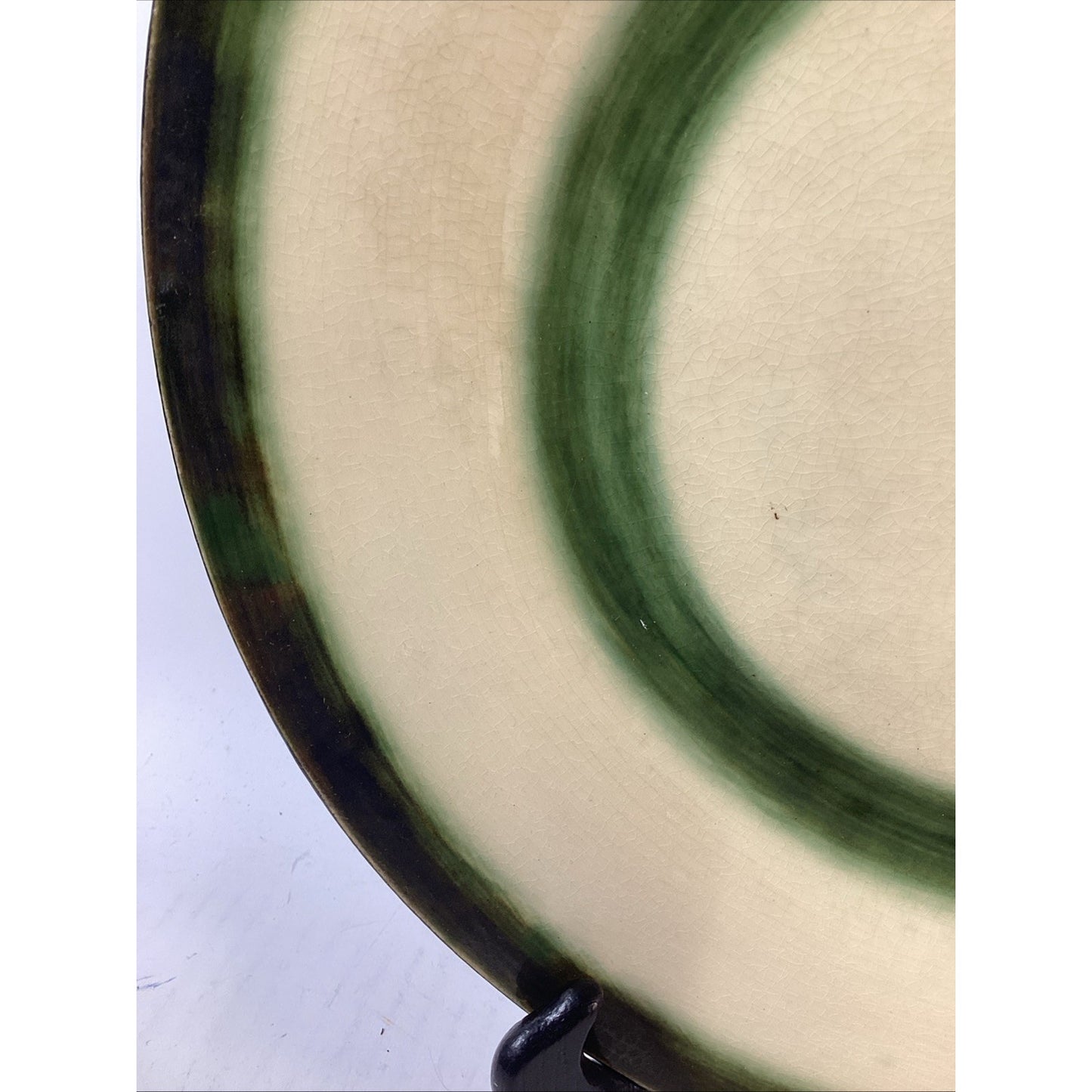 Handmade/Hand Painted Glazed Beige And Green Dinner Plate - 11.75”D