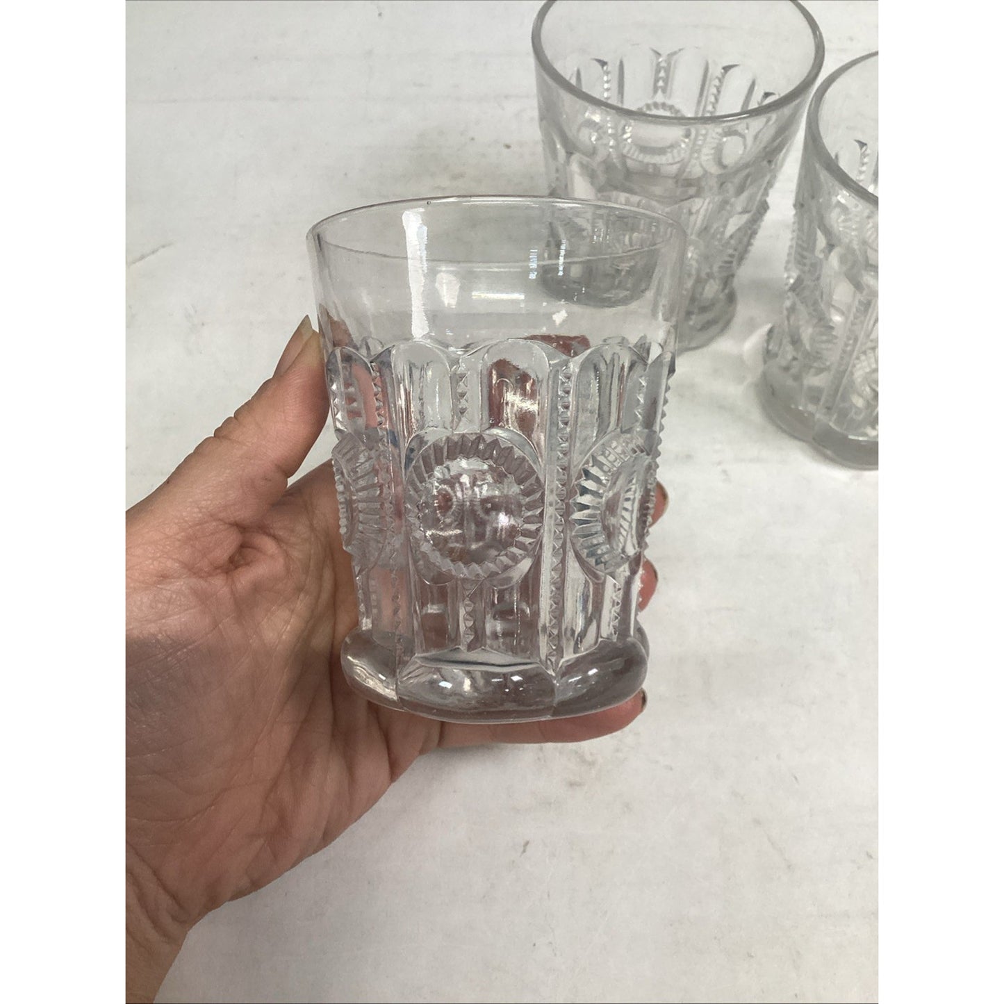 Set Of 4 Vintage Pressed Glassware Drinking Cups - 3.75”H