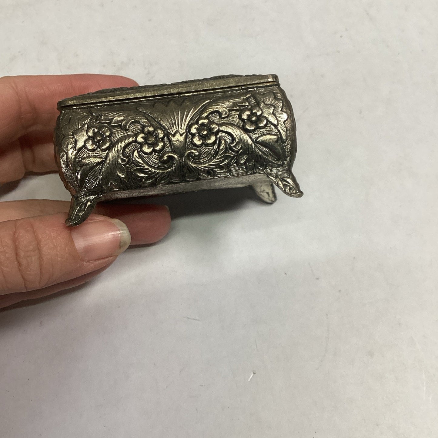 Vintage or Antique Japanese Ornate Trinket Jewelry Box with Red Lining